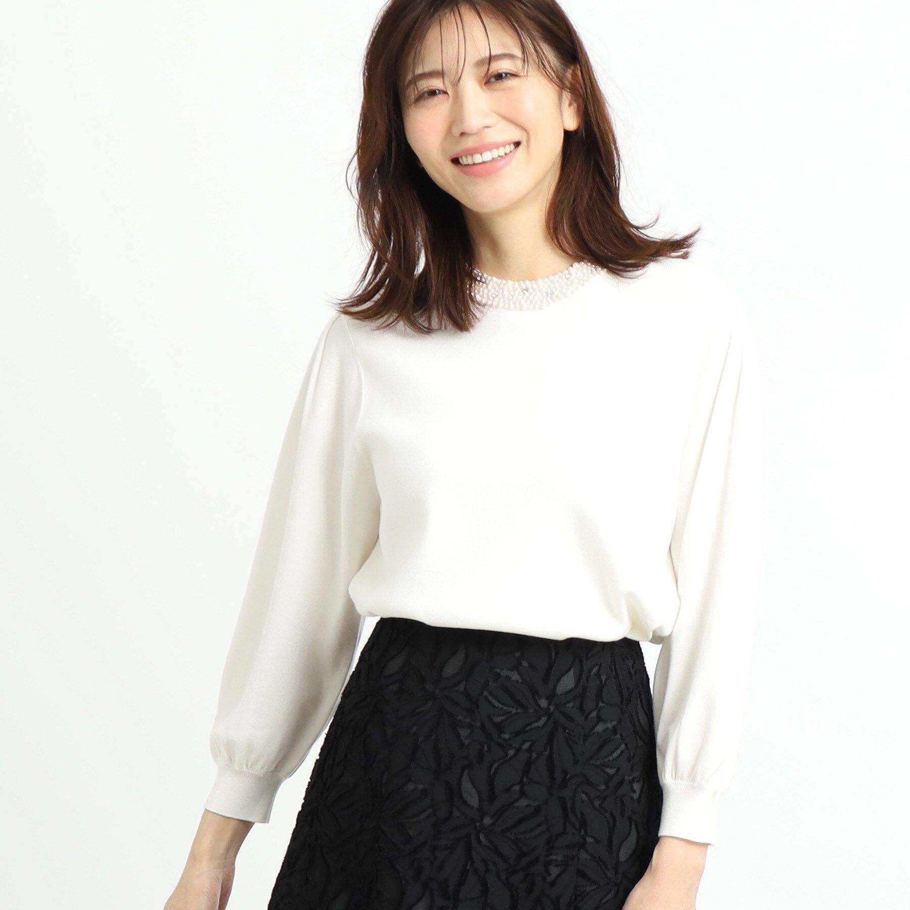 Reflect「【R‐QUALITY】パール調&times;クリスタルビジューニット」|ニット・セーター|オフホワイト(003