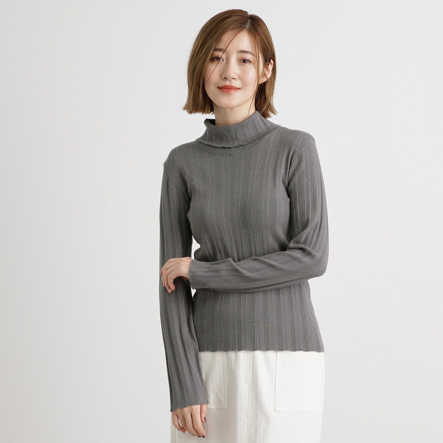 grove「【雑誌掲載】アンジェリーナランダムリブプルオーバー」|ニット・セーター|チャコールグレー(0