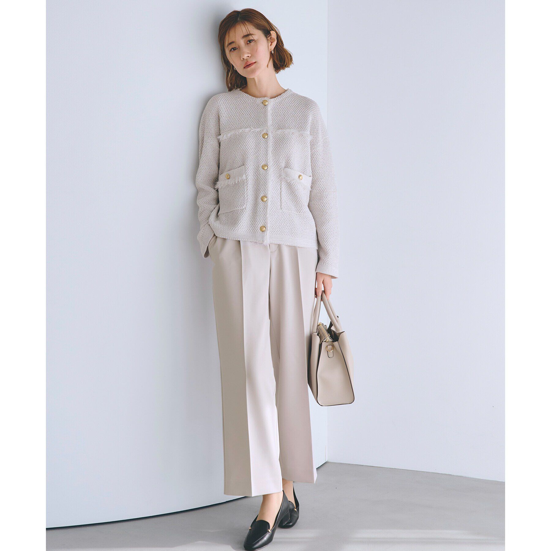 grove「ツイードニットジャケット」|ノーカラージャケット|