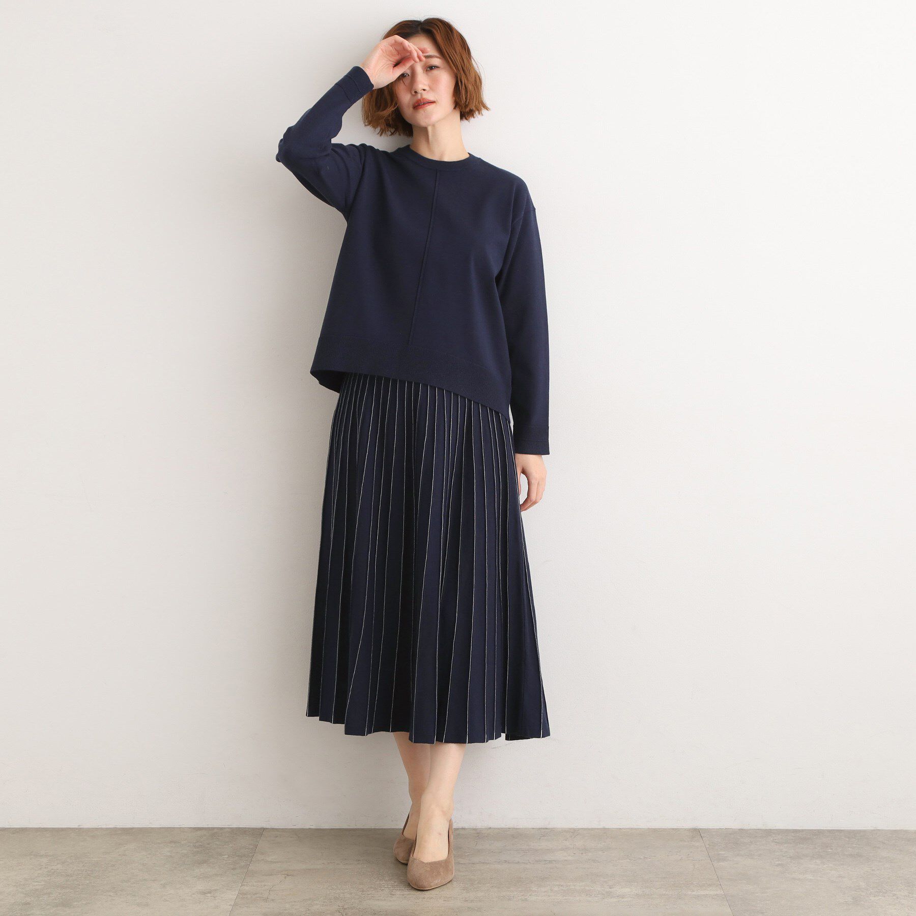 grove「【SETUP可能】冬から春まで軽やかに　ラメラインニットプリーツスカート」|スカート|