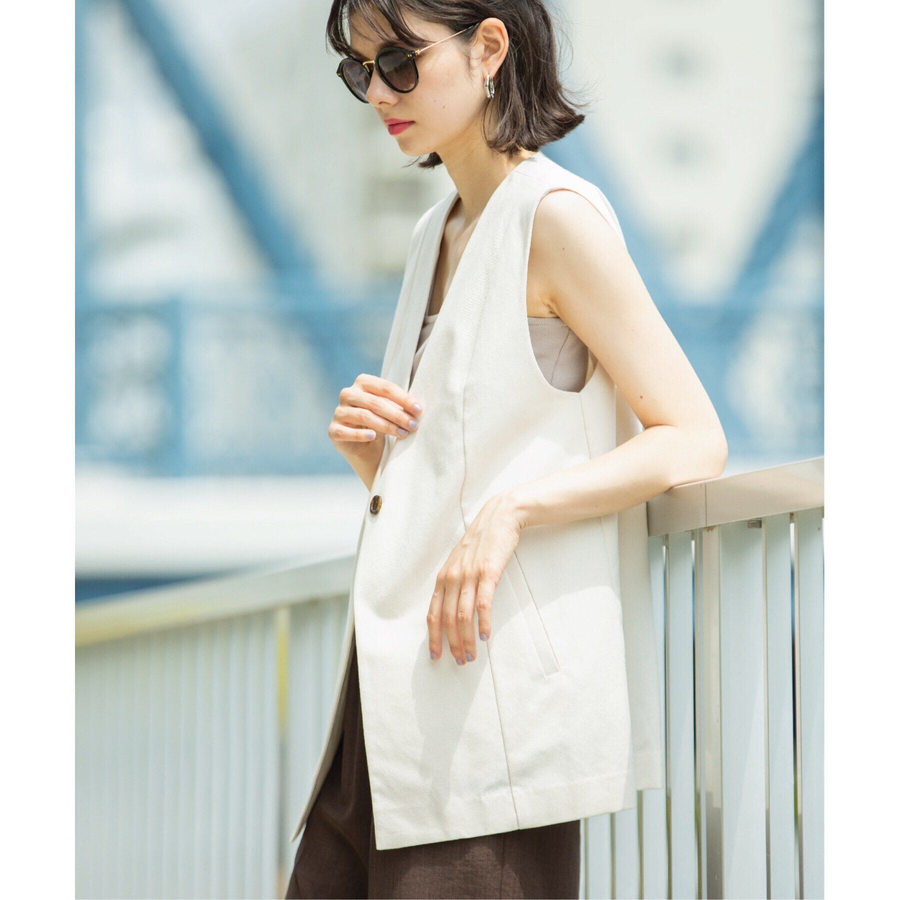 OPAQUE.CLIP「ノーカラーVネックジレ【洗濯機洗い可】」|ベスト・ジレ|