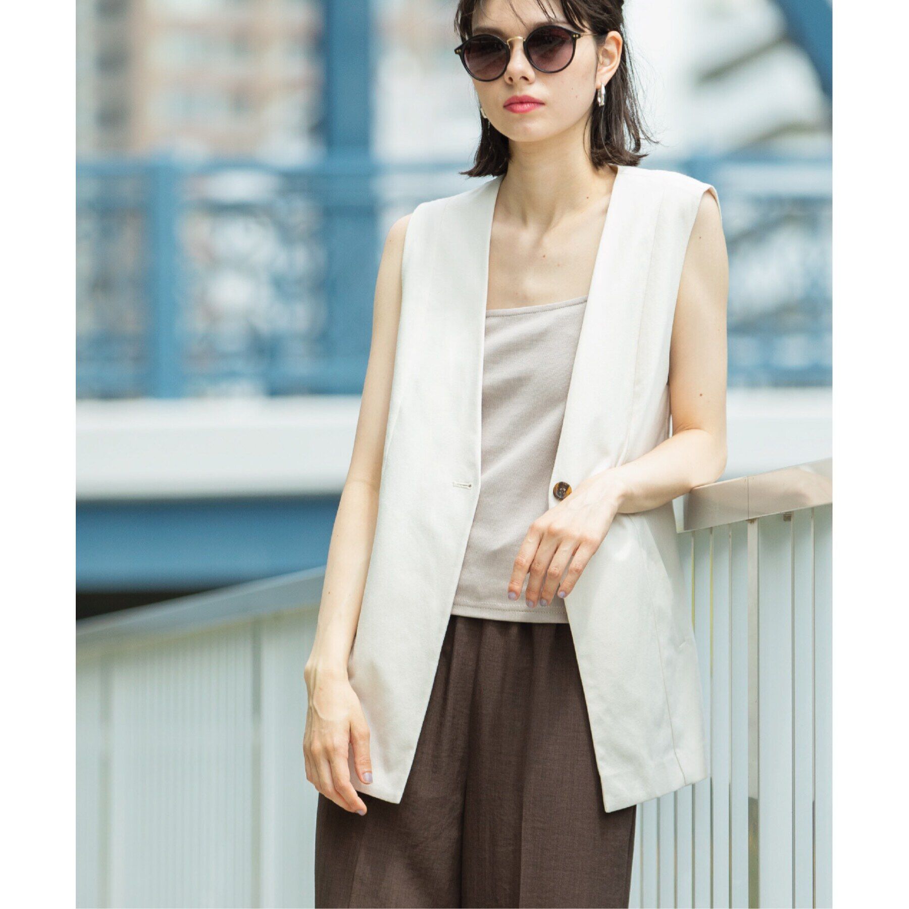 OPAQUE.CLIP「ノーカラーVネックジレ【洗濯機洗い可】」|ベスト・ジレ|