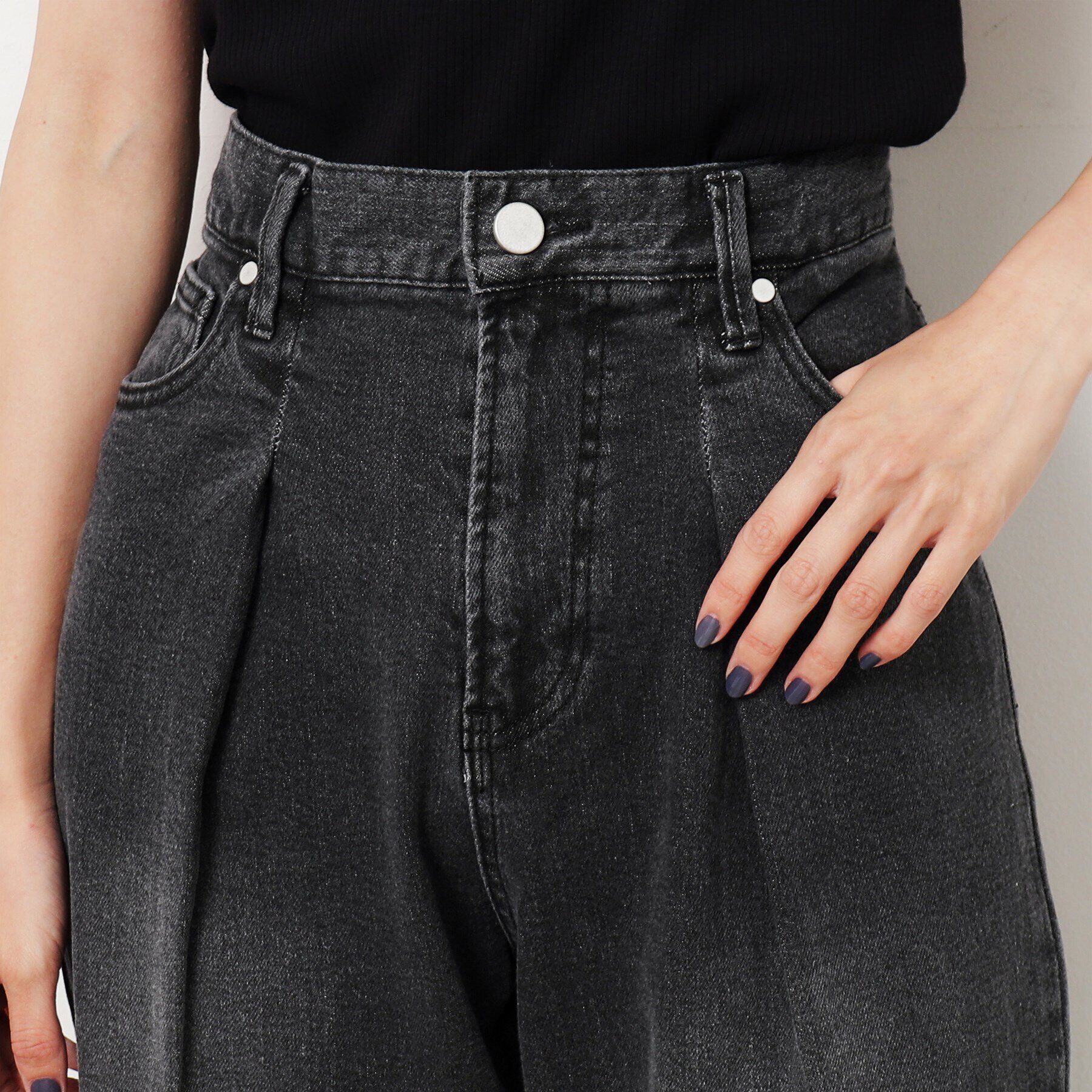 OPAQUE.CLIP「ストレッチタックワイドデニム／オーガニックコットン混【洗濯機洗い可】」|デニム|