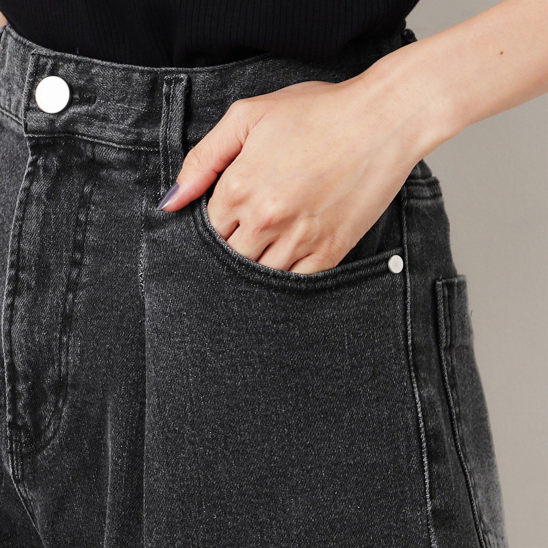 OPAQUE.CLIP「ストレッチタックワイドデニム／オーガニックコットン混【洗濯機洗い可】」|デニム|