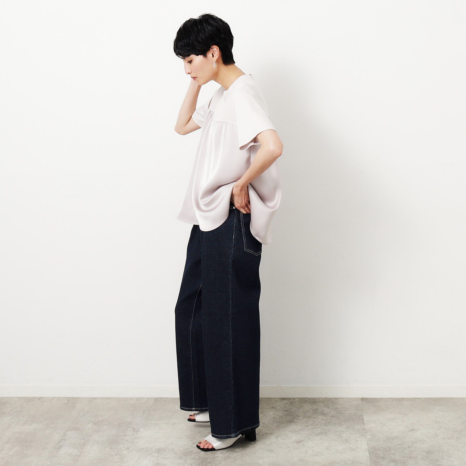 OPAQUE.CLIP「ストレッチタックワイドデニム／オーガニックコットン混【洗濯機洗い可】」|デニム|