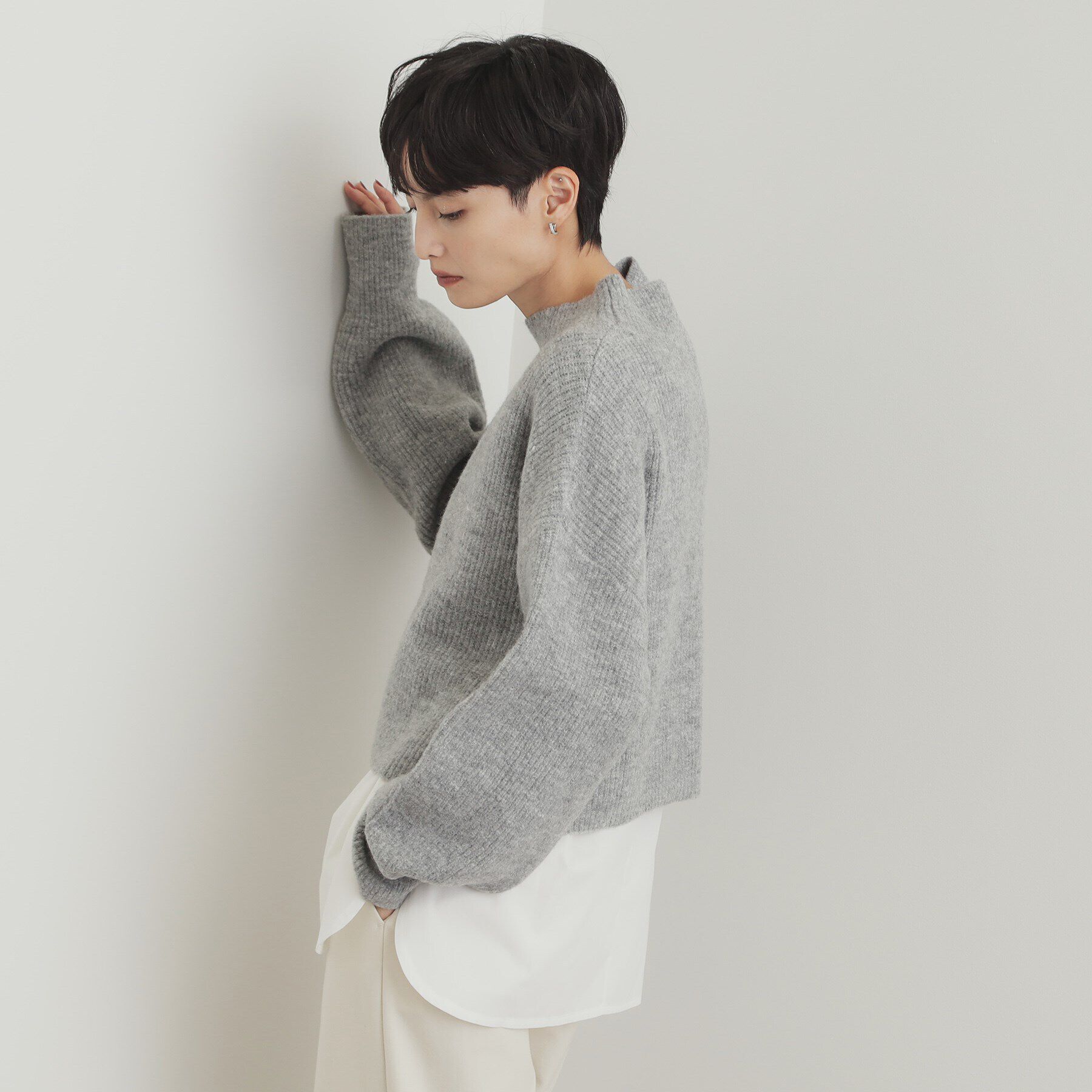 OPAQUE.CLIP「《ツインセット》ミドルゲージショートニット&times;ドッキングタンク【洗濯機洗い可】」|ニット・セーター|