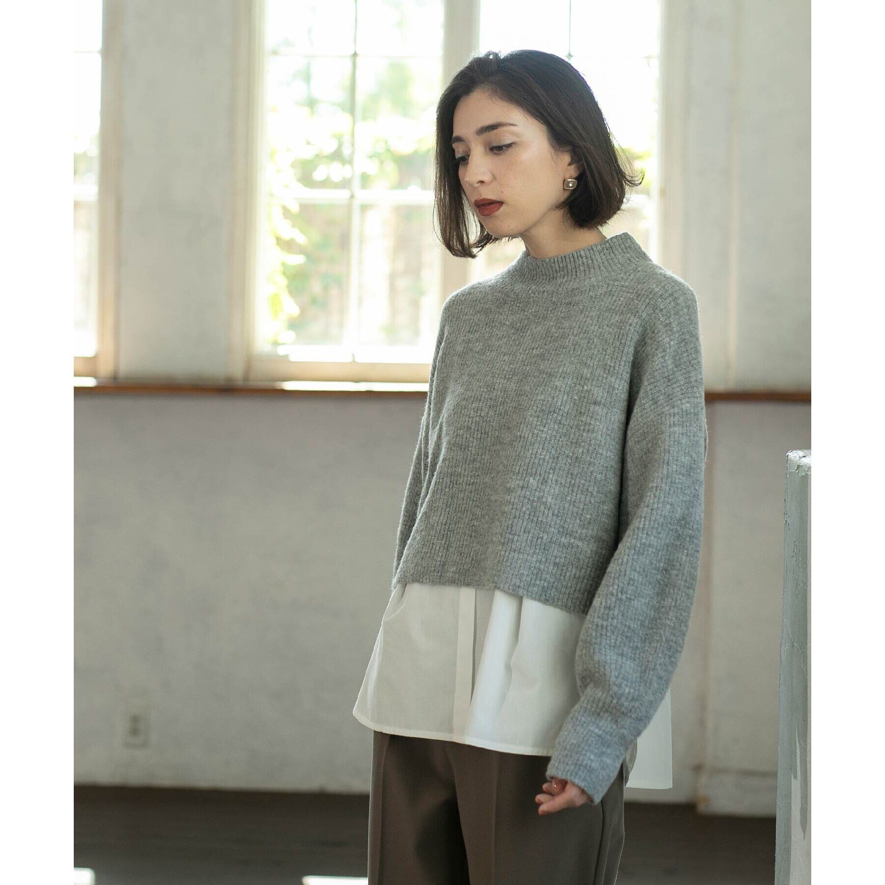 OPAQUE.CLIP「《ツインセット》ミドルゲージショートニット&times;ドッキングタンク【洗濯機洗い可】」|ニット・セーター|