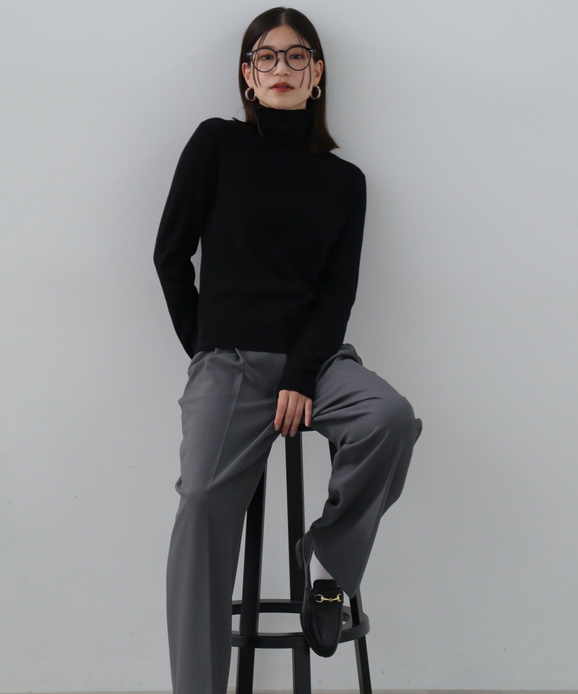  「ウール混ハイネックニット」|ニット・セーター|ブラック