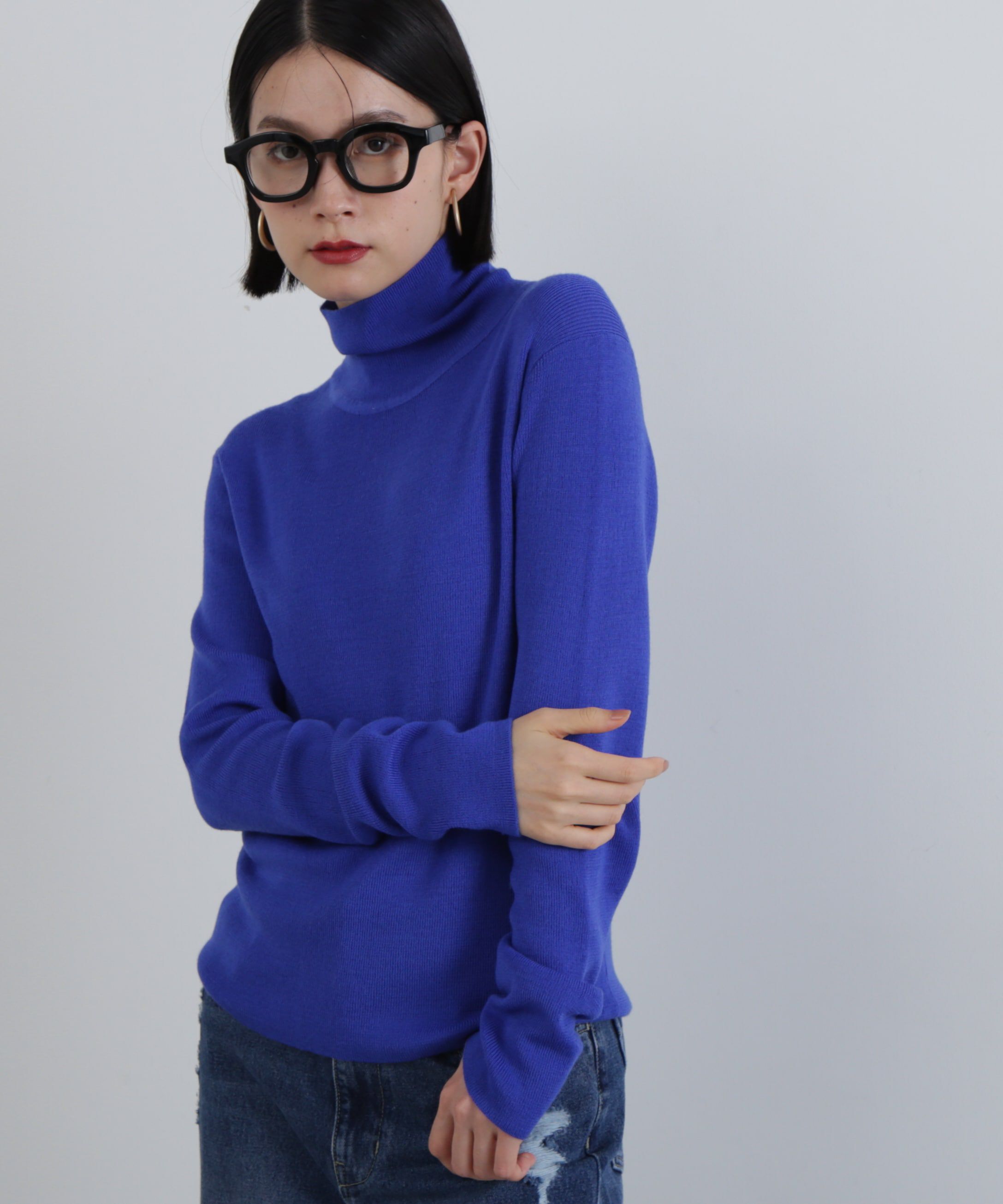  「ウール混ハイネックニット」|ニット・セーター|ブルー