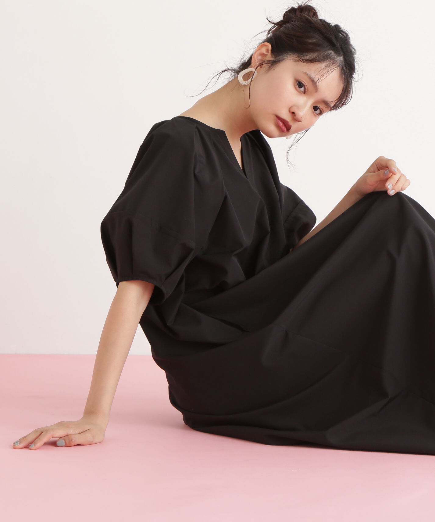  「タックスリーブワンピース」|ワンピース|ブラック