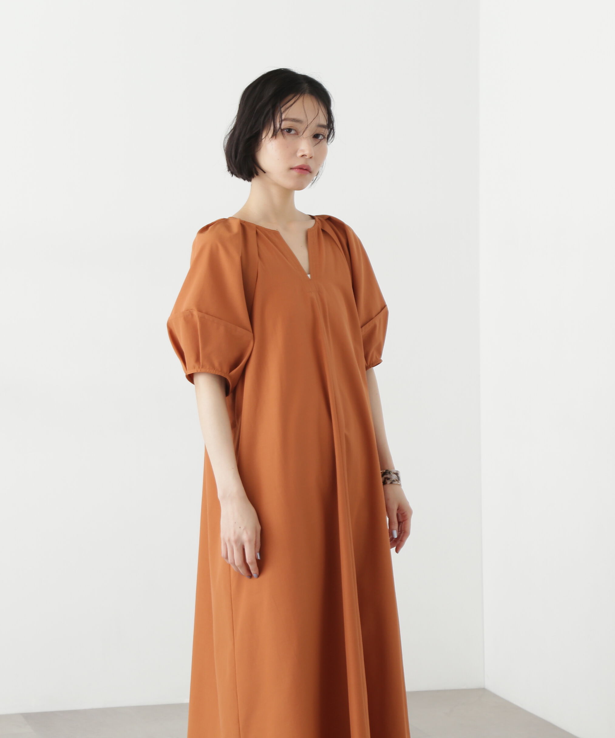  「タックスリーブワンピース」|ワンピース|オレンジ