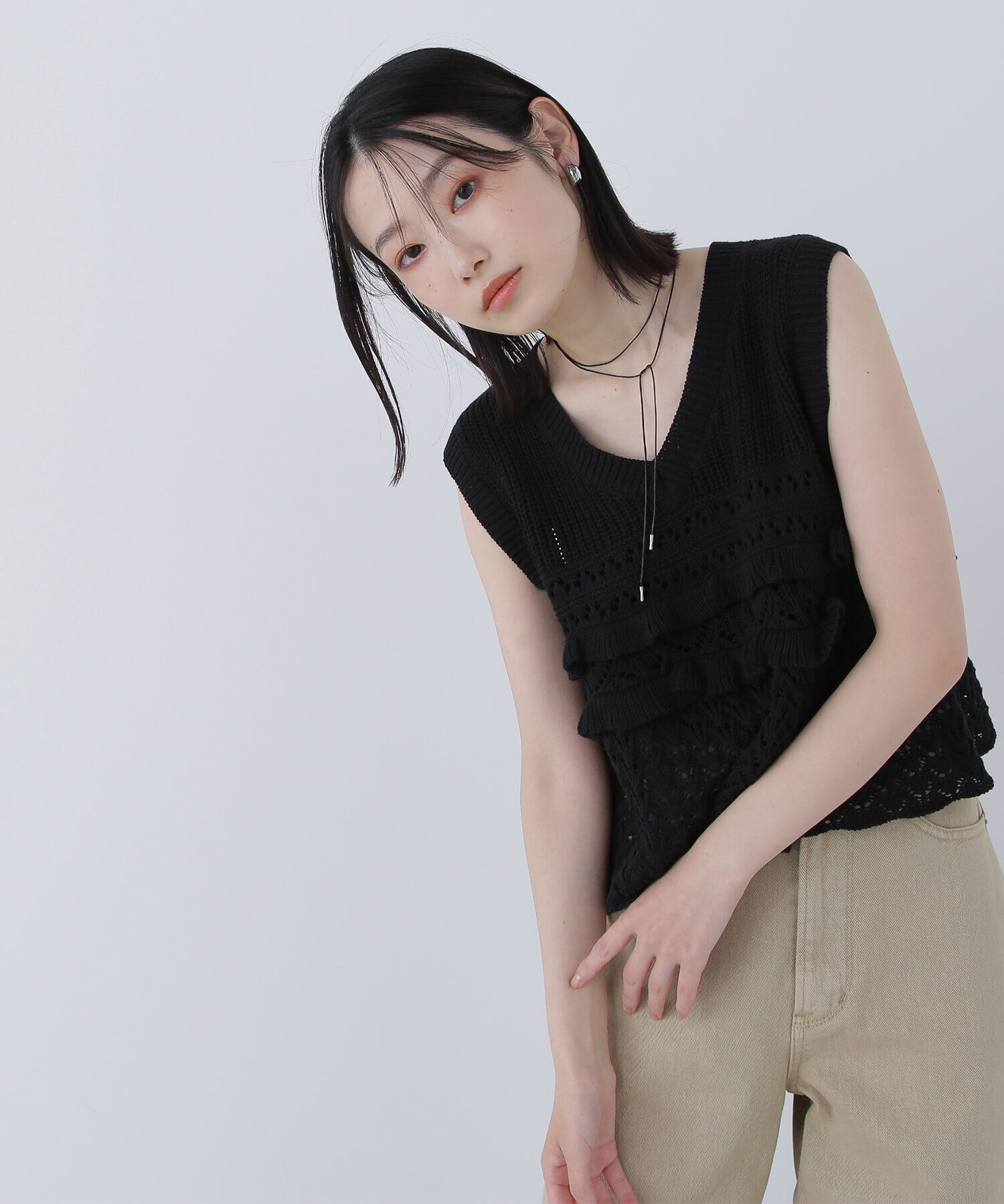  「透かし編みフリルニット」|ニット・セーター|