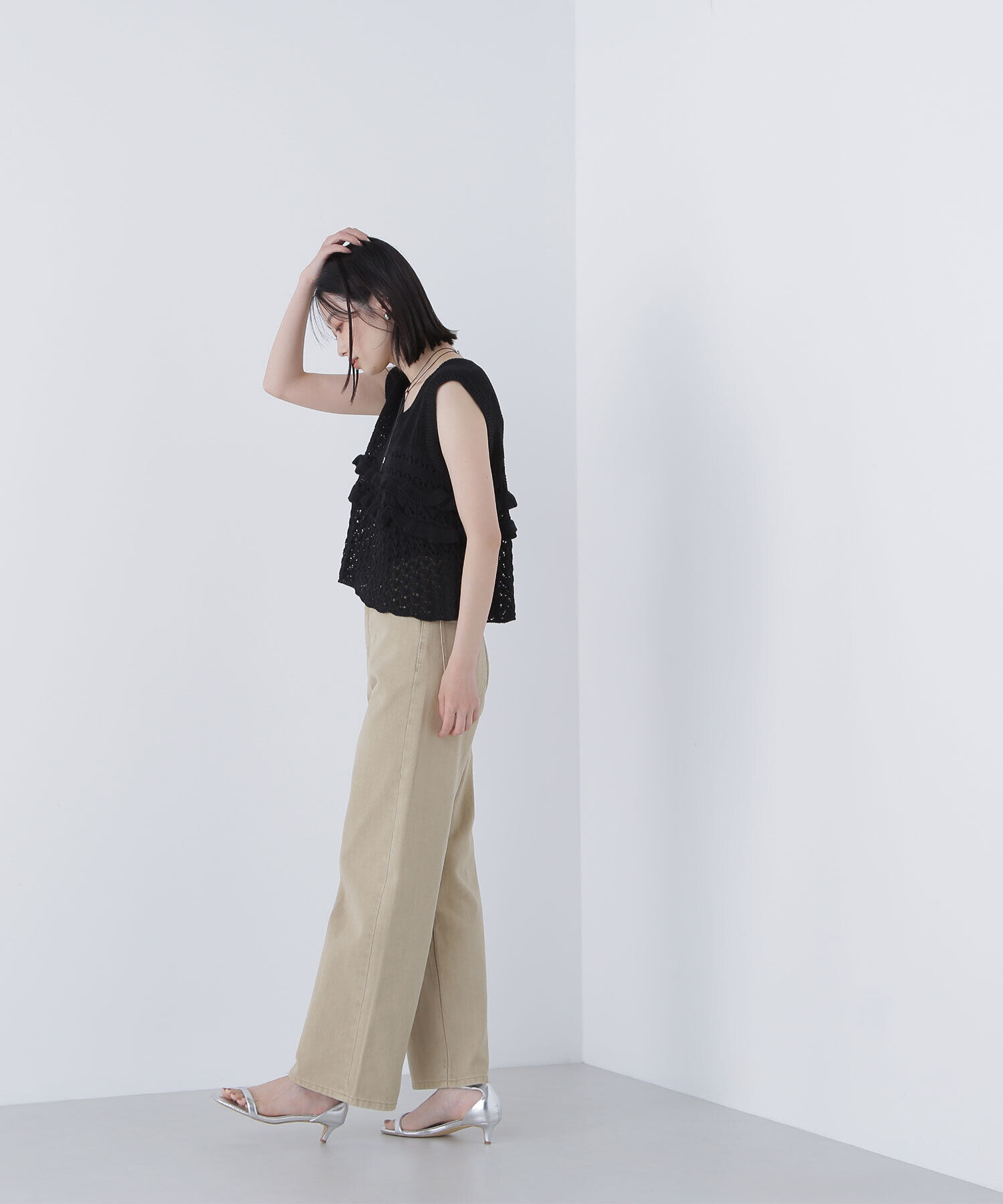  「透かし編みフリルニット」|ニット・セーター|