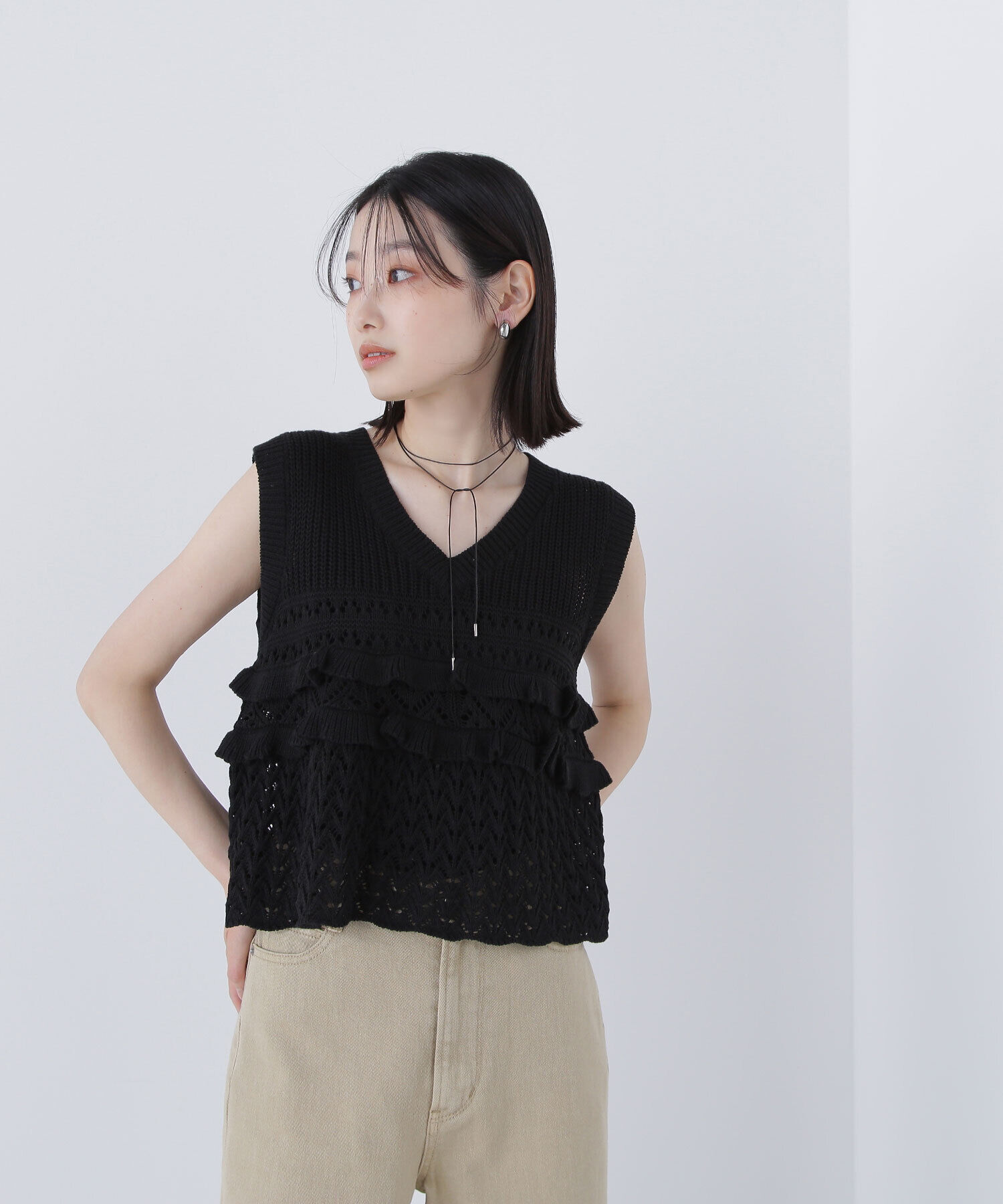  「透かし編みフリルニット」|ニット・セーター|