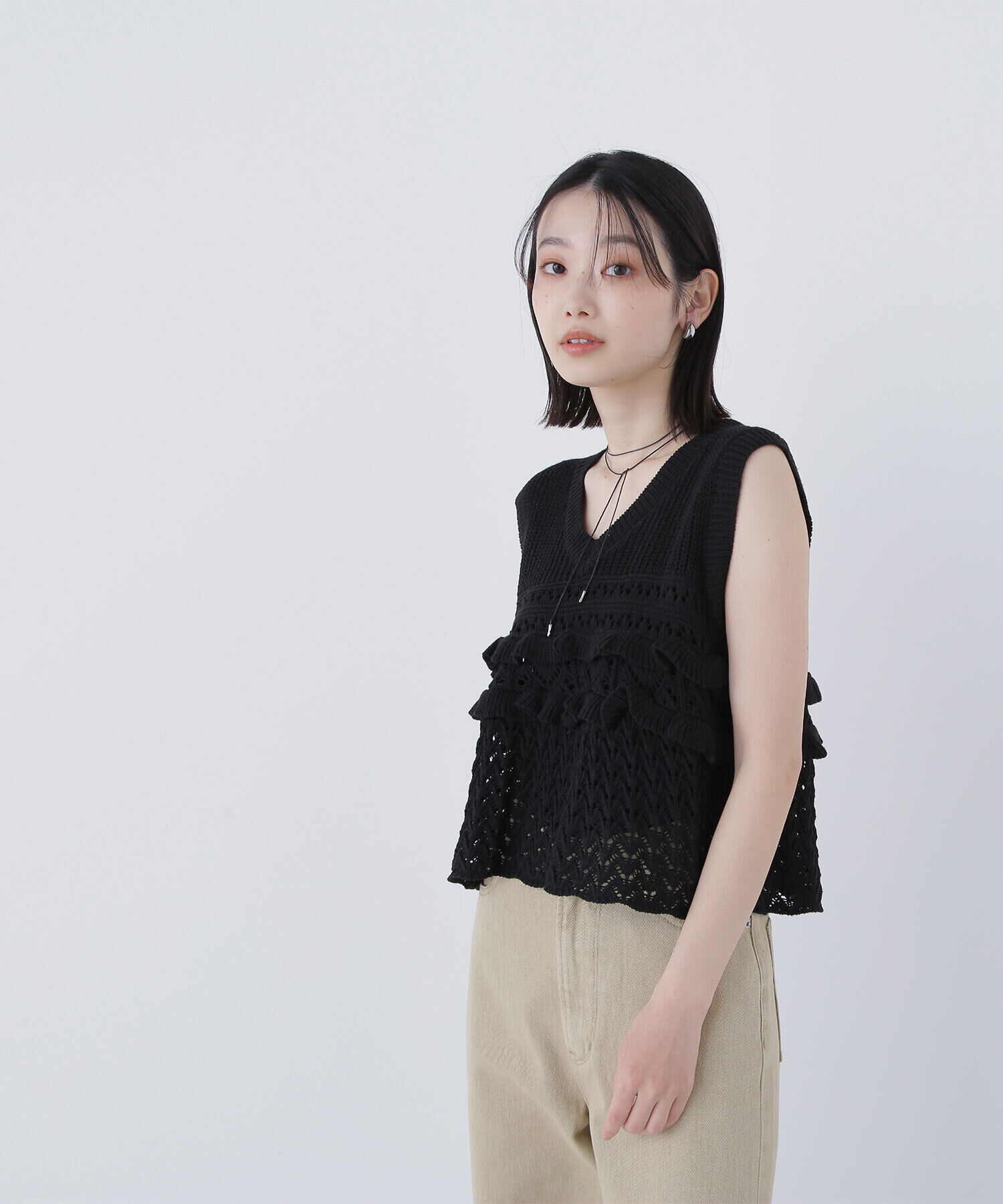  「透かし編みフリルニット」|ニット・セーター|