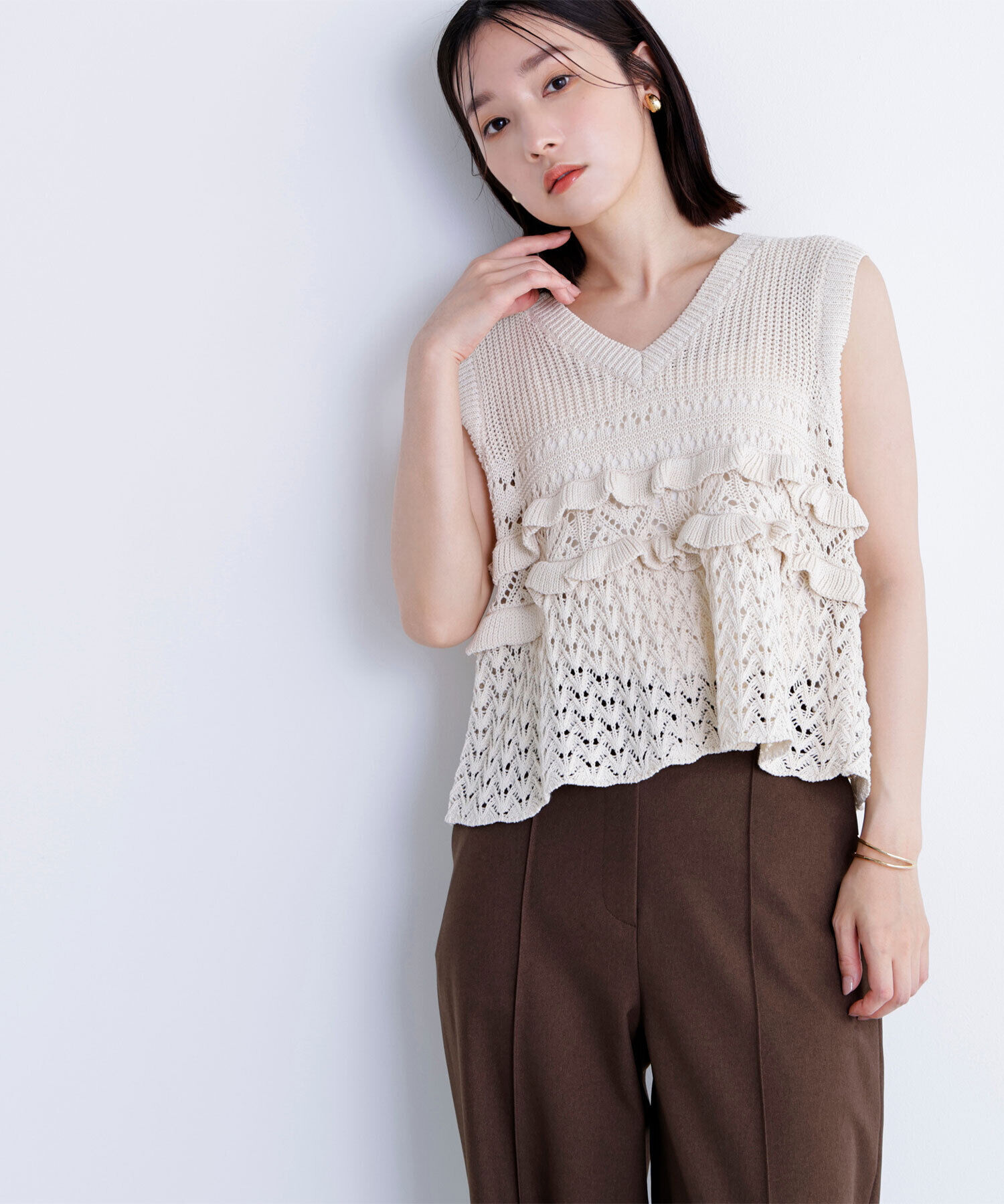 「透かし編みフリルニット」|ニット・セーター|