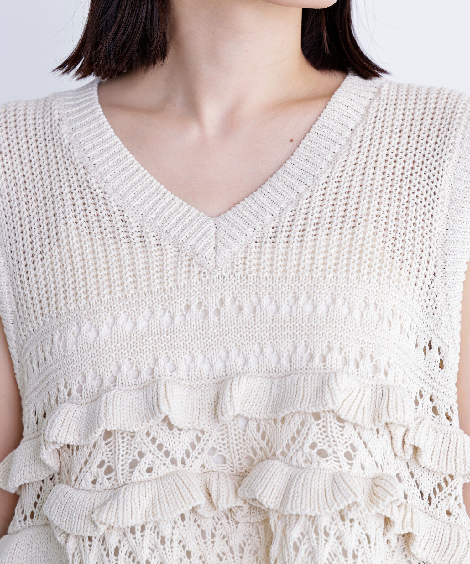  「透かし編みフリルニット」|ニット・セーター|