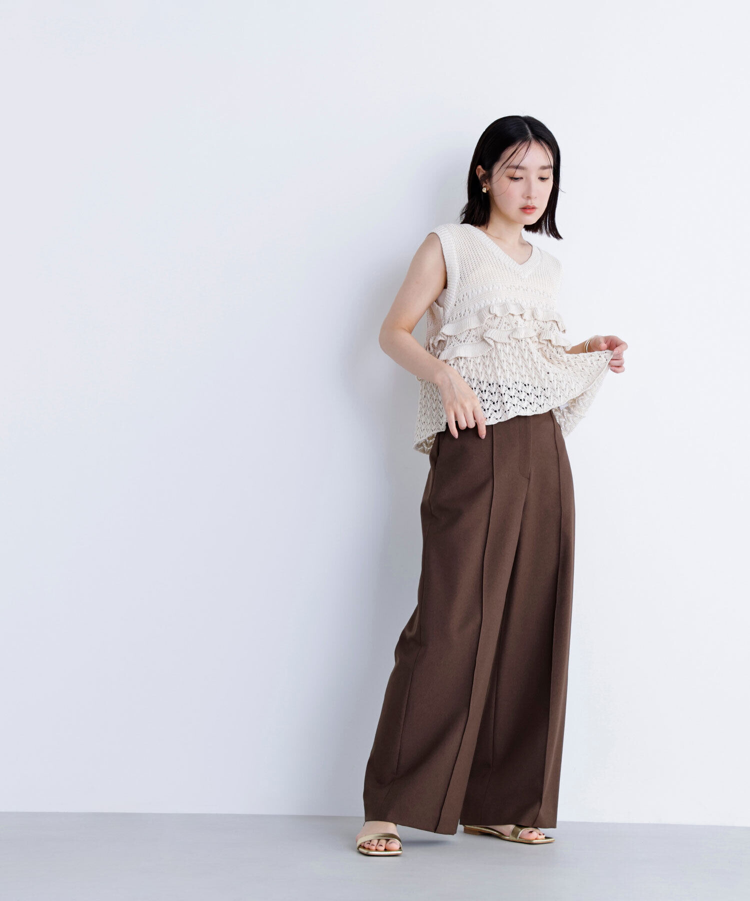  「透かし編みフリルニット」|ニット・セーター|