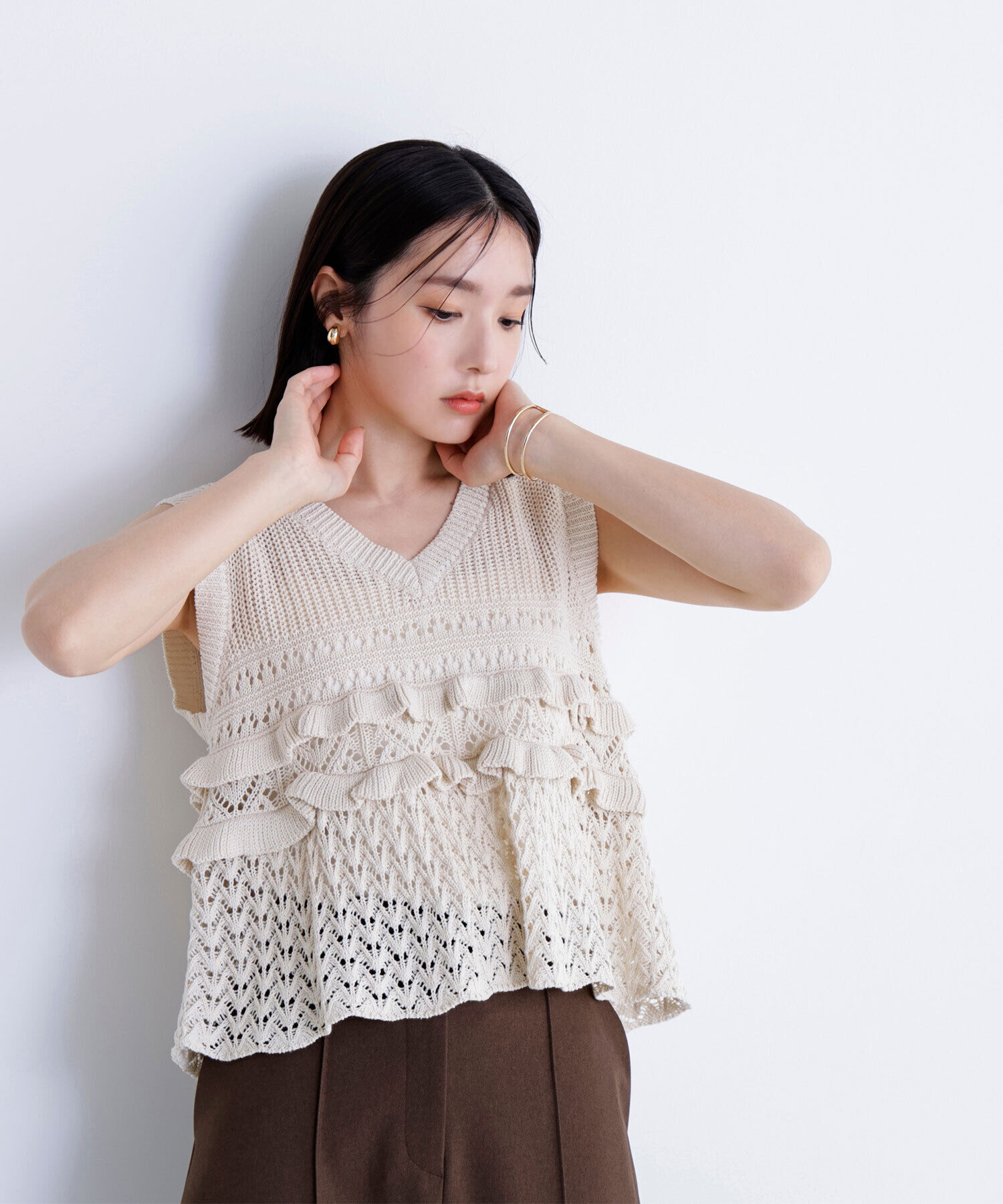  「透かし編みフリルニット」|ニット・セーター|
