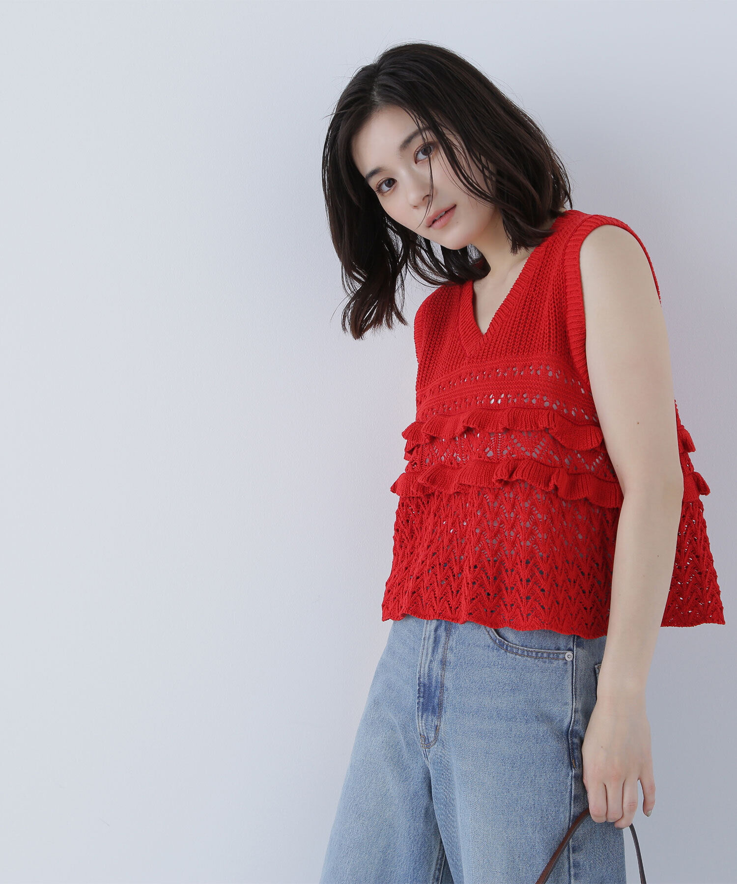  「透かし編みフリルニット」|ニット・セーター|