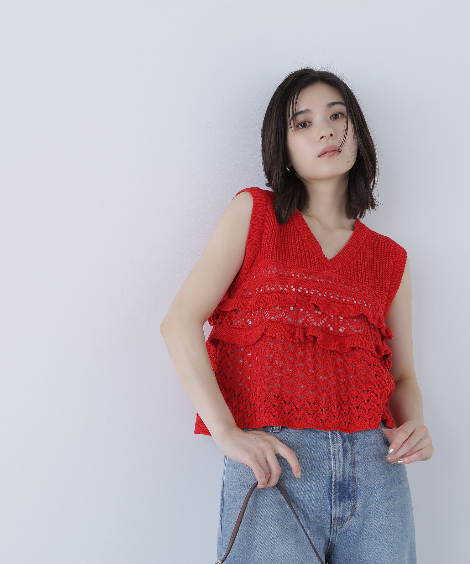  「透かし編みフリルニット」|ニット・セーター|