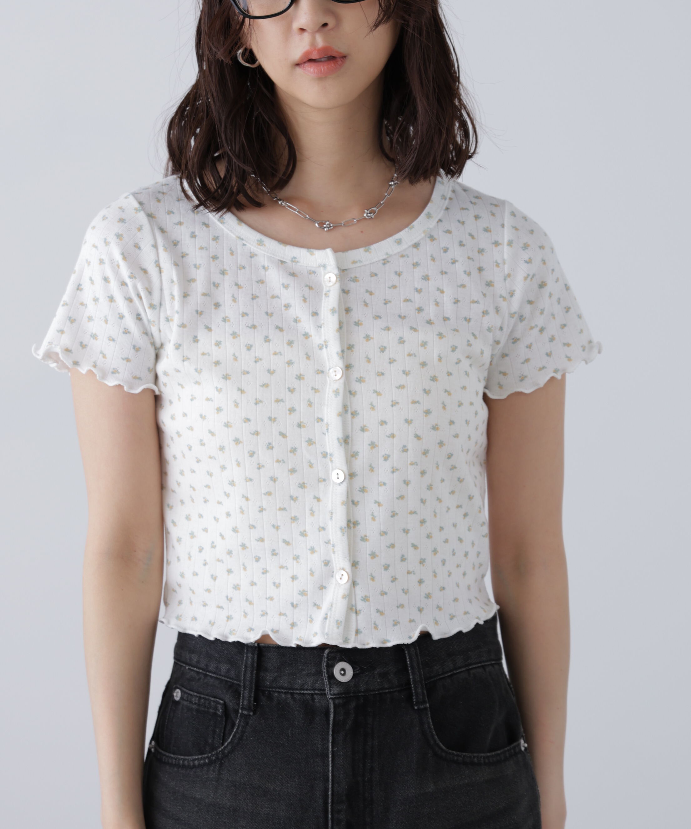  「花柄テレコカーディガン」|Tシャツ・カットソー|