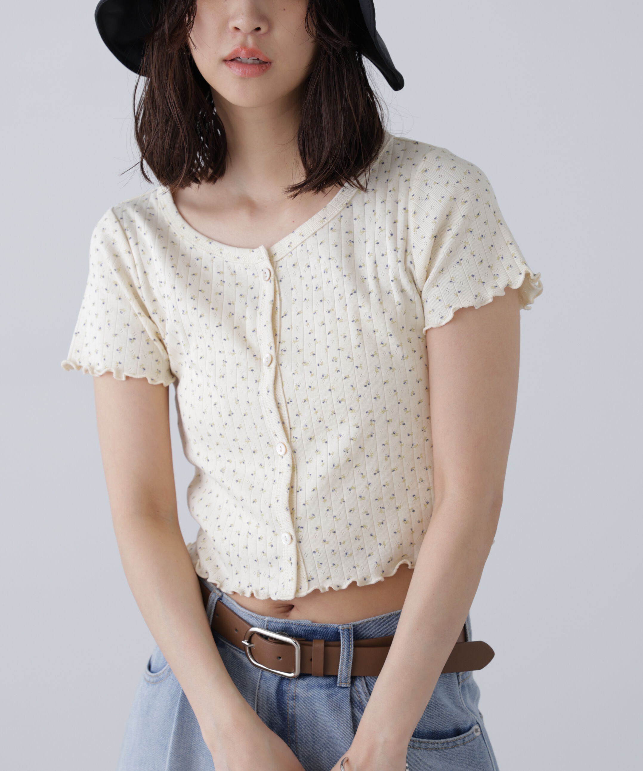  「花柄テレコカーディガン」|Tシャツ・カットソー|