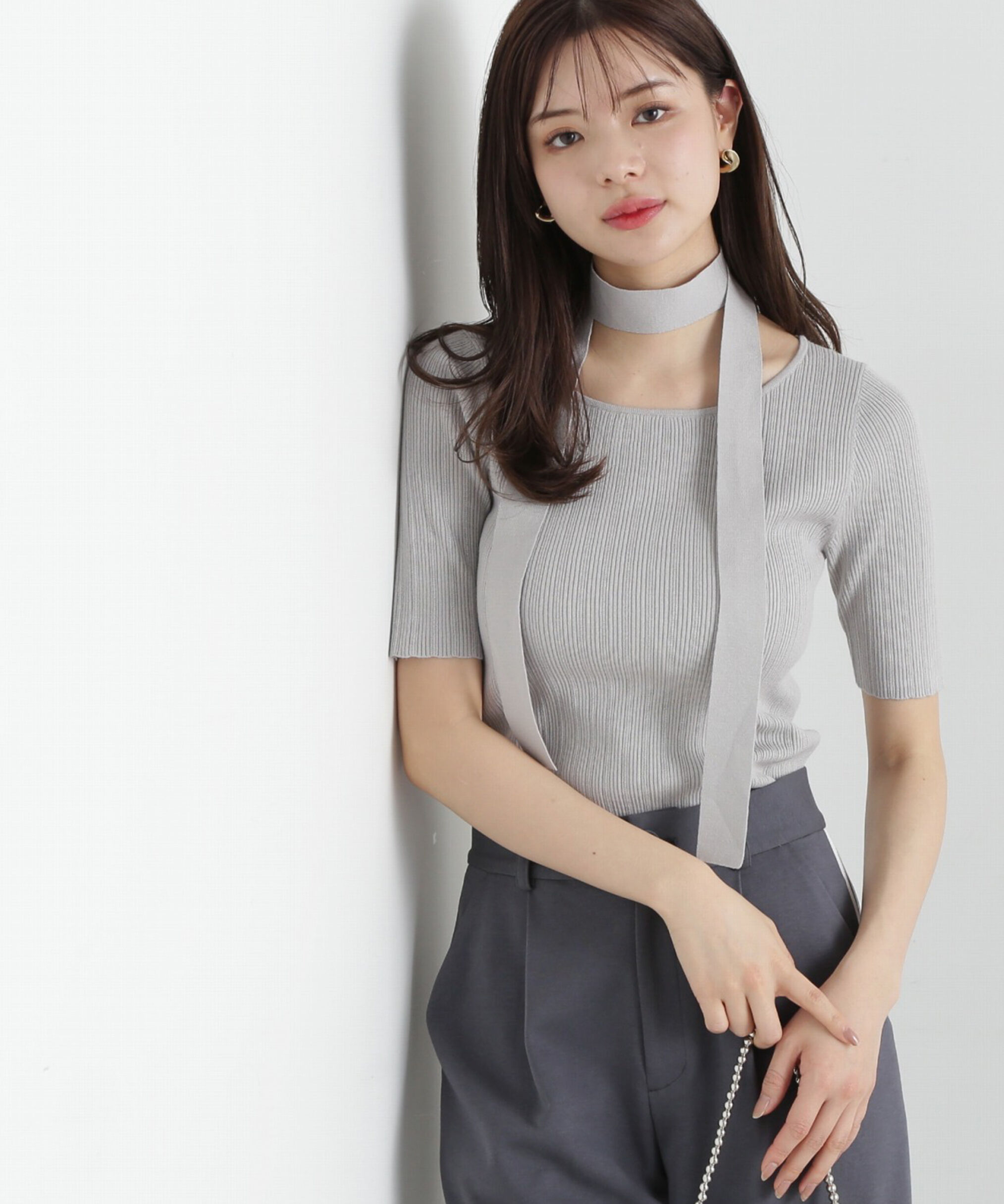 PROPORTION BODY DRESSING「チョーカー付リブニット」|ニット・セーター|グレー