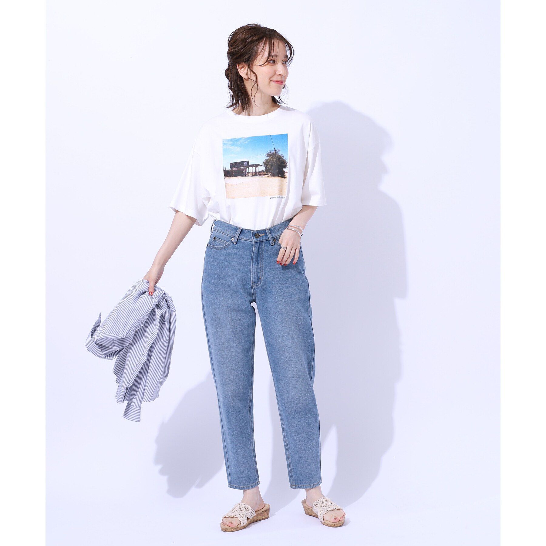 SHOO･LA･RUE「【SS-3L/美脚シルエット】いつでも頼れる デニムテーパードパンツ」|デニム|