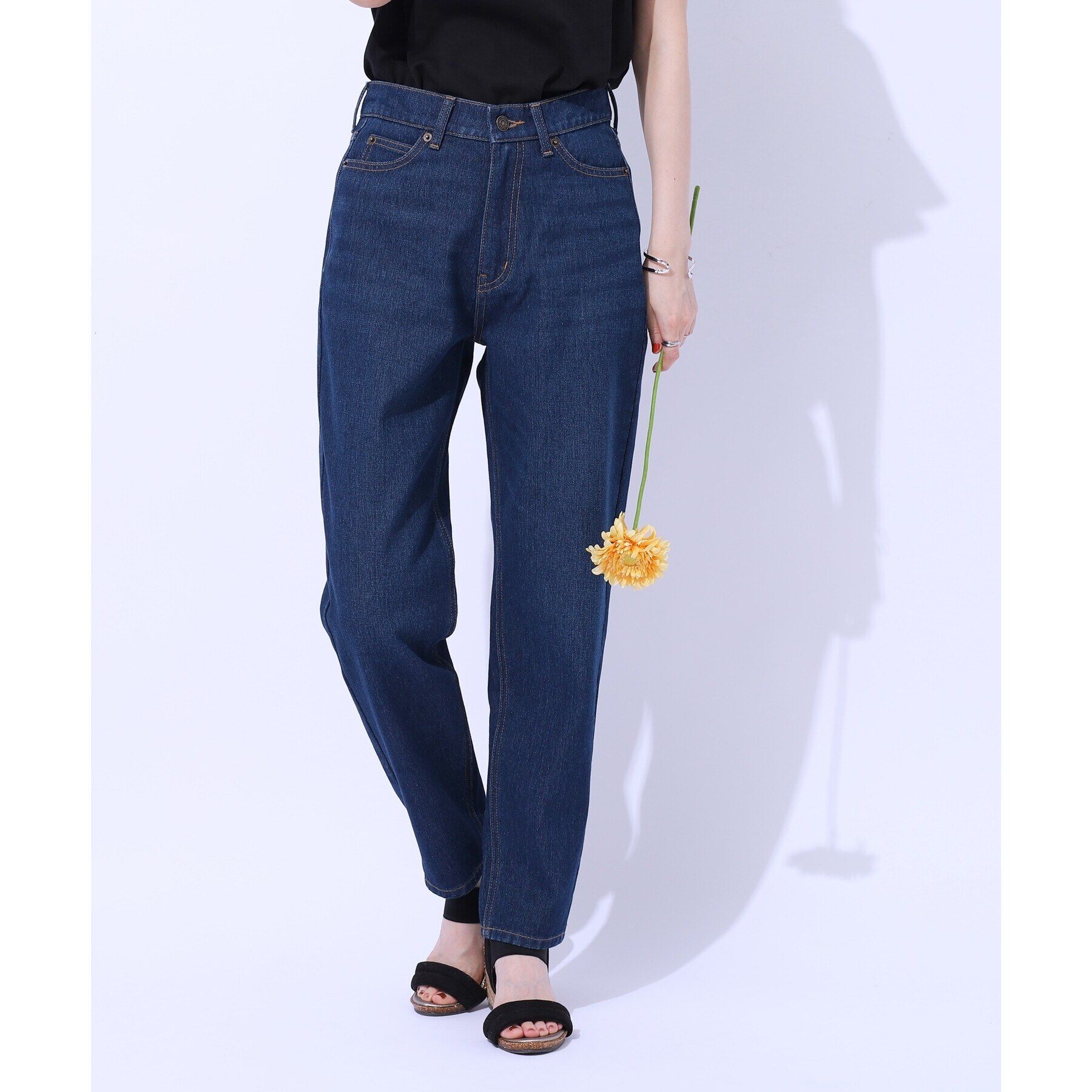 SHOO･LA･RUE「【SS-3L/美脚シルエット】いつでも頼れる デニムテーパードパンツ」|デニム|ネイビー(094)