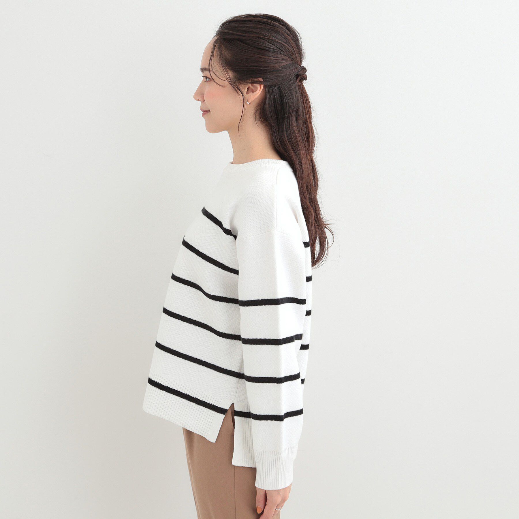 SHOO･LA･RUE「【S-LL/洗濯機可/体型カバー】コットン混で肌当たりがよい スウェットライクニット」|ニット・セーター|