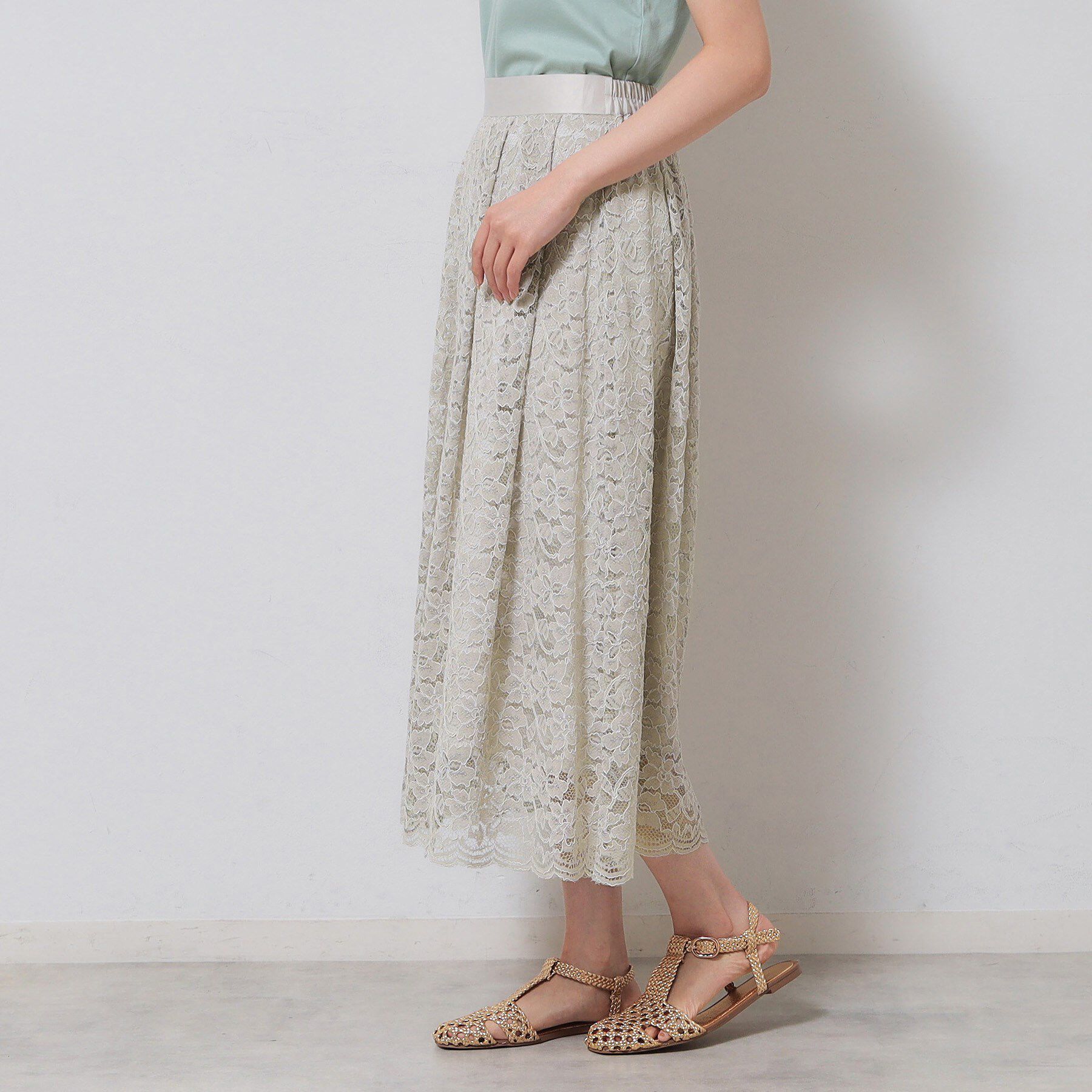 SunaUna「【裾スカラップ／後ろウエストゴム】レーススカート」|スカート|