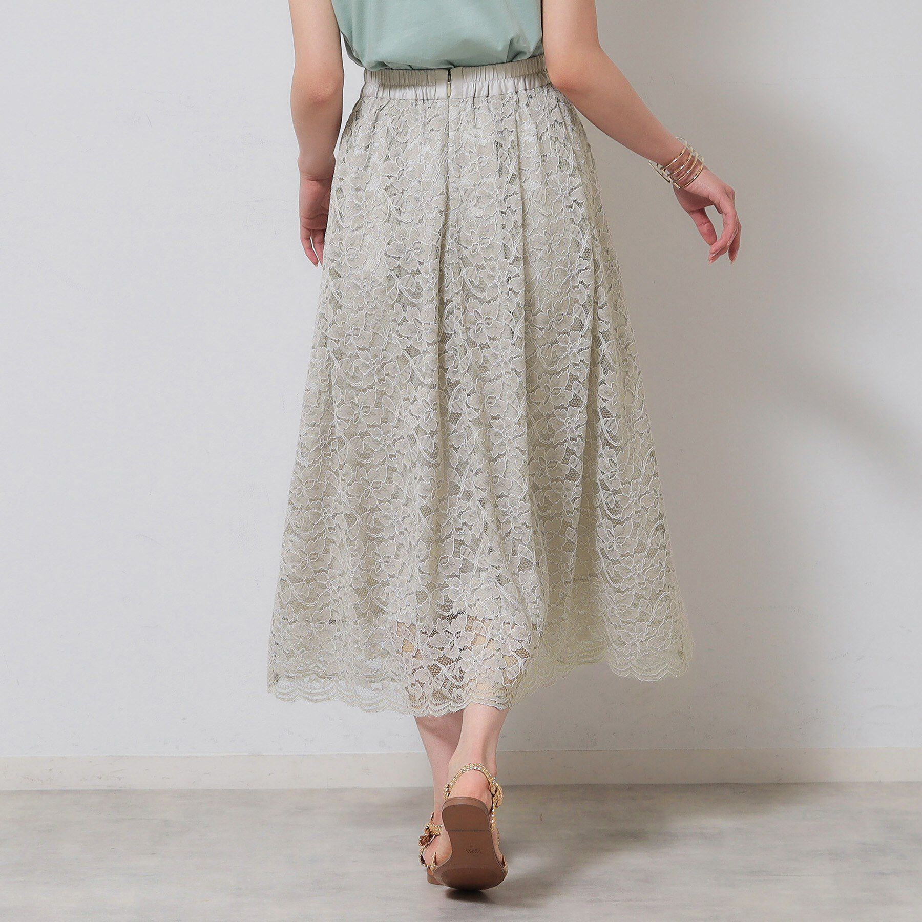 SunaUna「【裾スカラップ／後ろウエストゴム】レーススカート」|スカート|