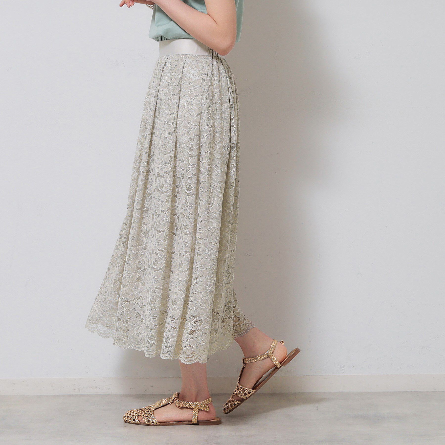 SunaUna「【裾スカラップ／後ろウエストゴム】レーススカート」|スカート|