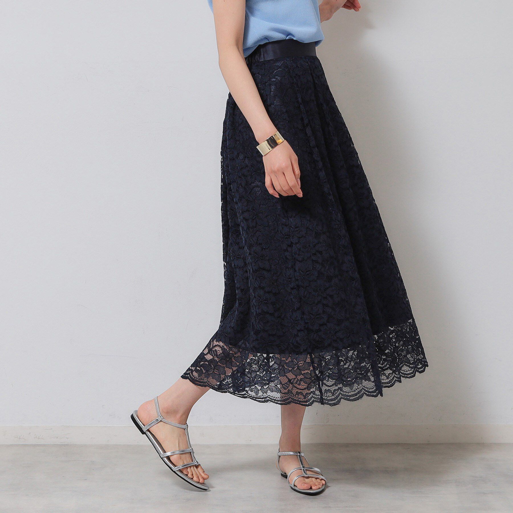 SunaUna「【裾スカラップ／後ろウエストゴム】レーススカート」|スカート|