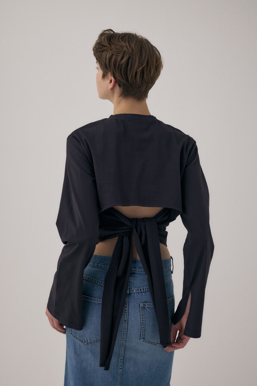 MOUSSY「ｵｰｶﾞﾆｯｸｺｯﾄﾝ使用の少しﾊﾘのあるTｼｬﾂ生地背中で帯を結わ」|Tシャツ・カットソー|BLK