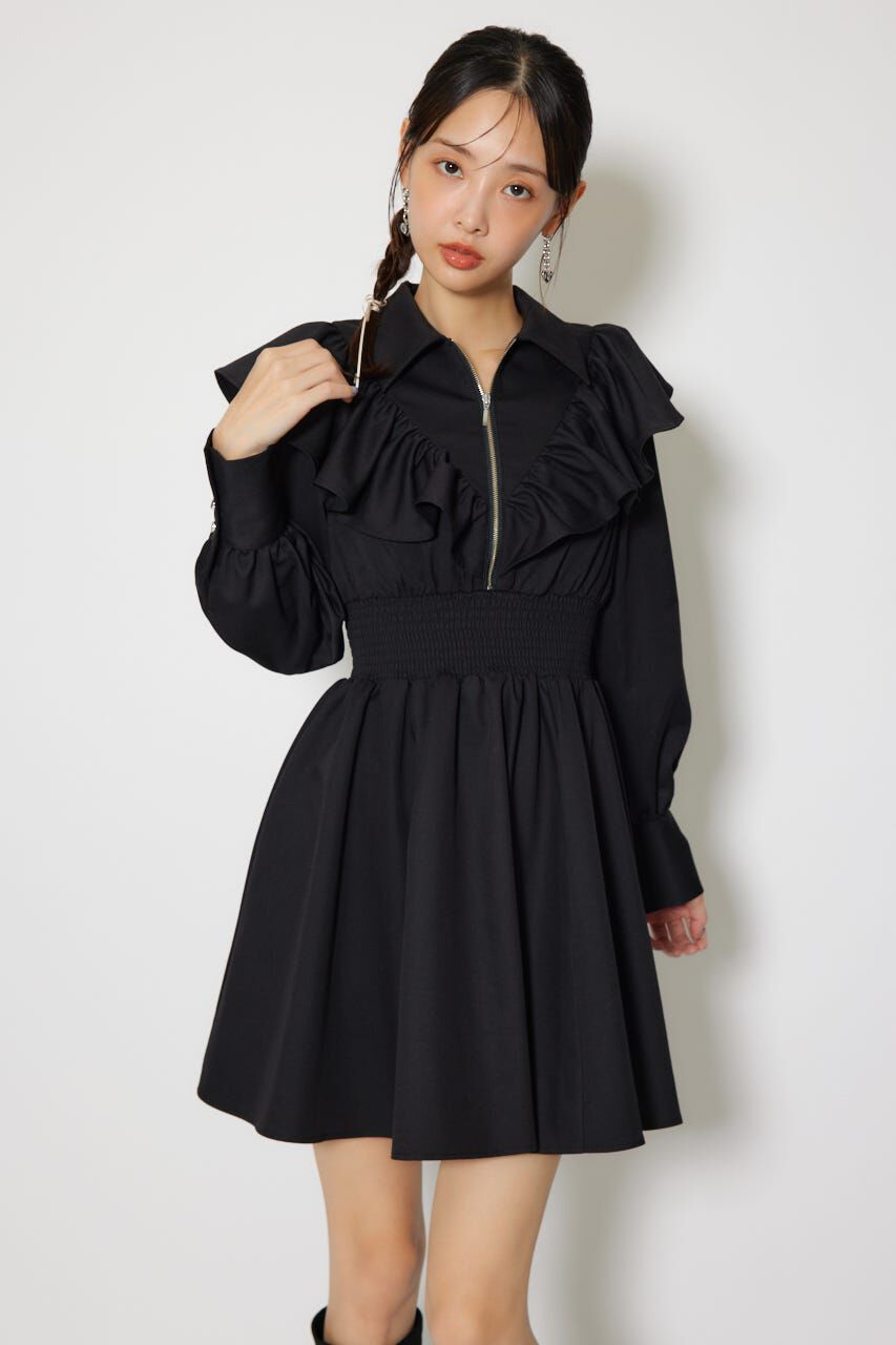 rienda「フロントZIPフリルミニシャツワンピース」|ワンピース|