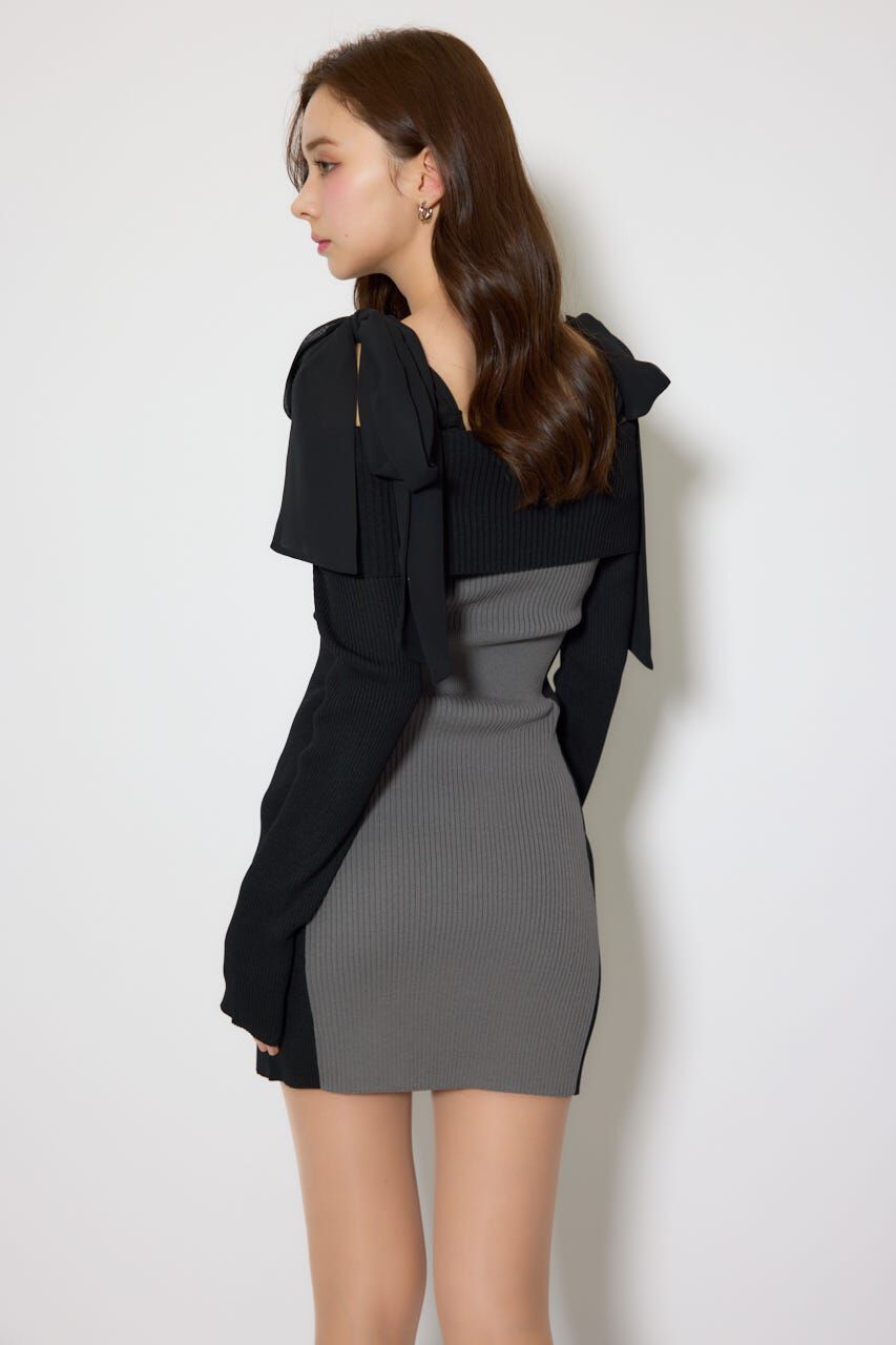 rienda「バイカラーオフショルリボンニットミニワンピース」|ワンピース|