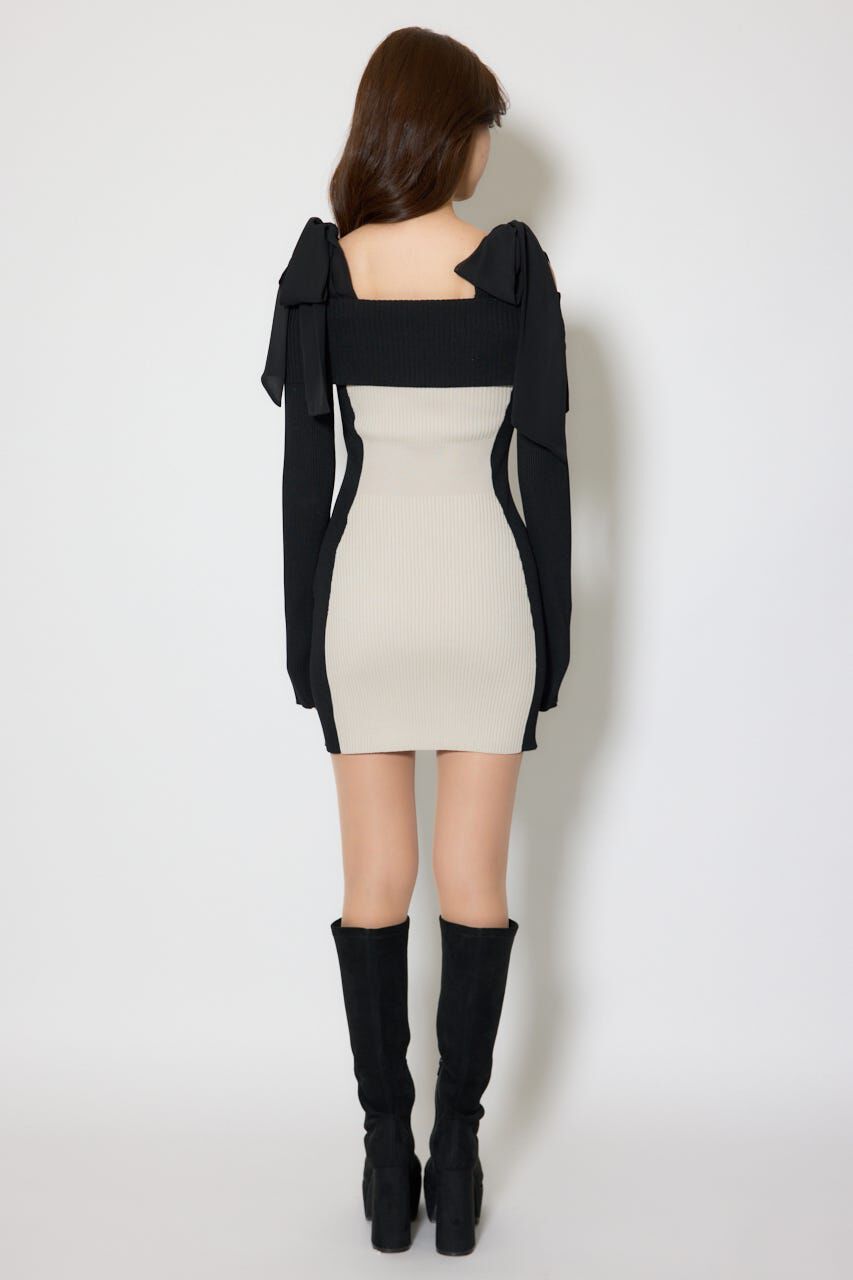 rienda「バイカラーオフショルリボンニットミニワンピース」|ワンピース|