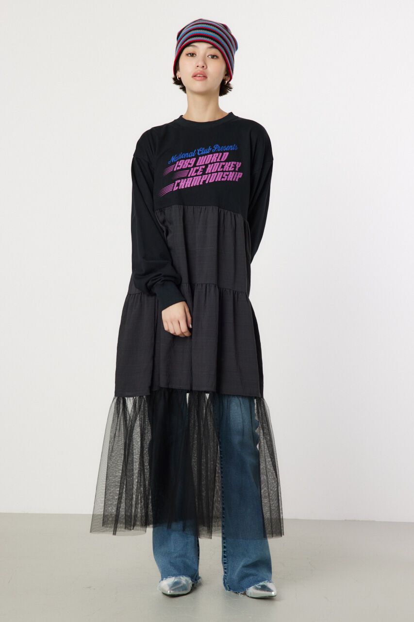 RODEO CROWNS「チュールドッキングロングワンピース」|ワンピース|BLK