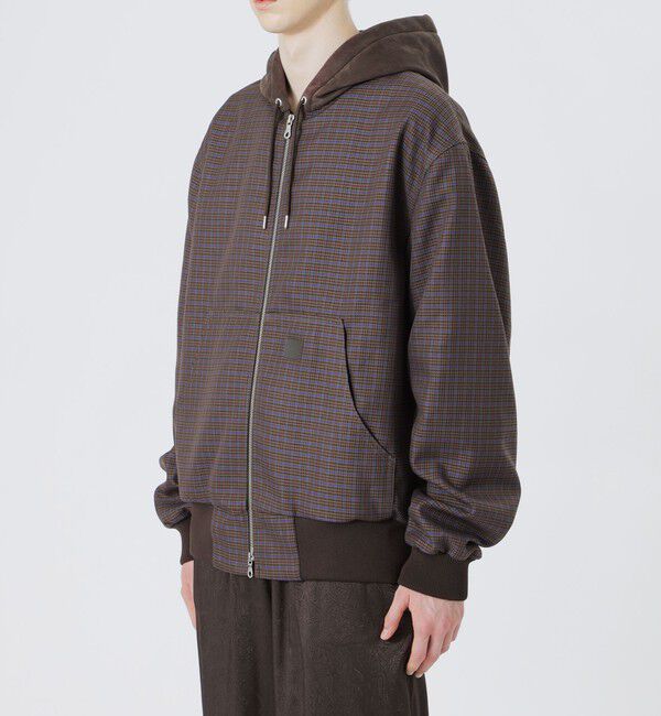  「バイマテリアルチェックコンビ フードジャケット」|ブルゾン・スタジャン|