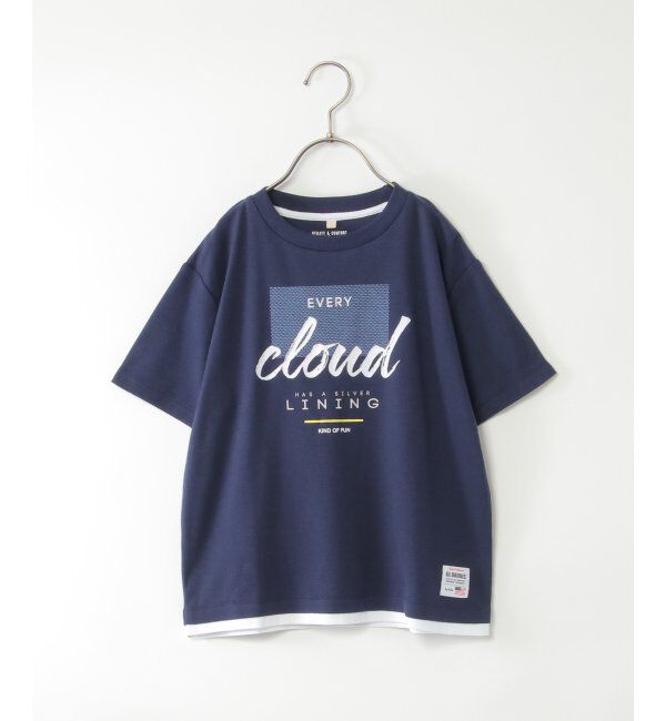 ikka kids「鹿の子裾レイヤープリントTシャツ（120~160cm）」|Tシャツ・カットソー|ネイビー