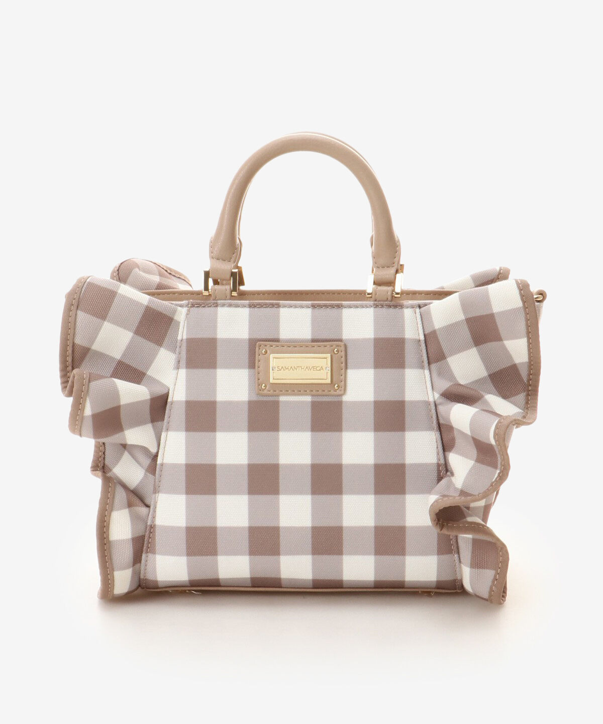 Samantha Vega「チェックフリルハンドバッグ（小）」|ハンドバッグ|ブラウン