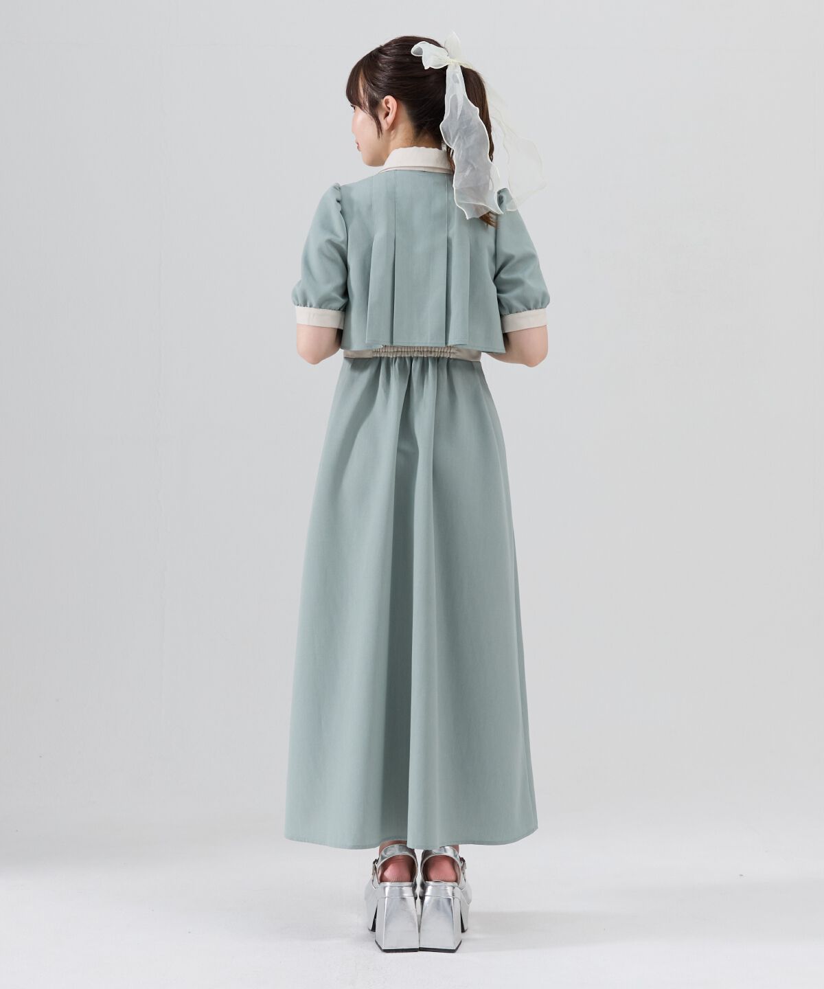 REDYAZEL「バイカラータックプリーツ半袖シャツワンピース」|ワンピース|