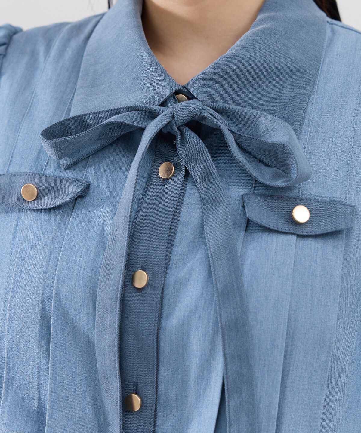 REDYAZEL「バイカラータックプリーツ半袖シャツワンピース」|ワンピース|