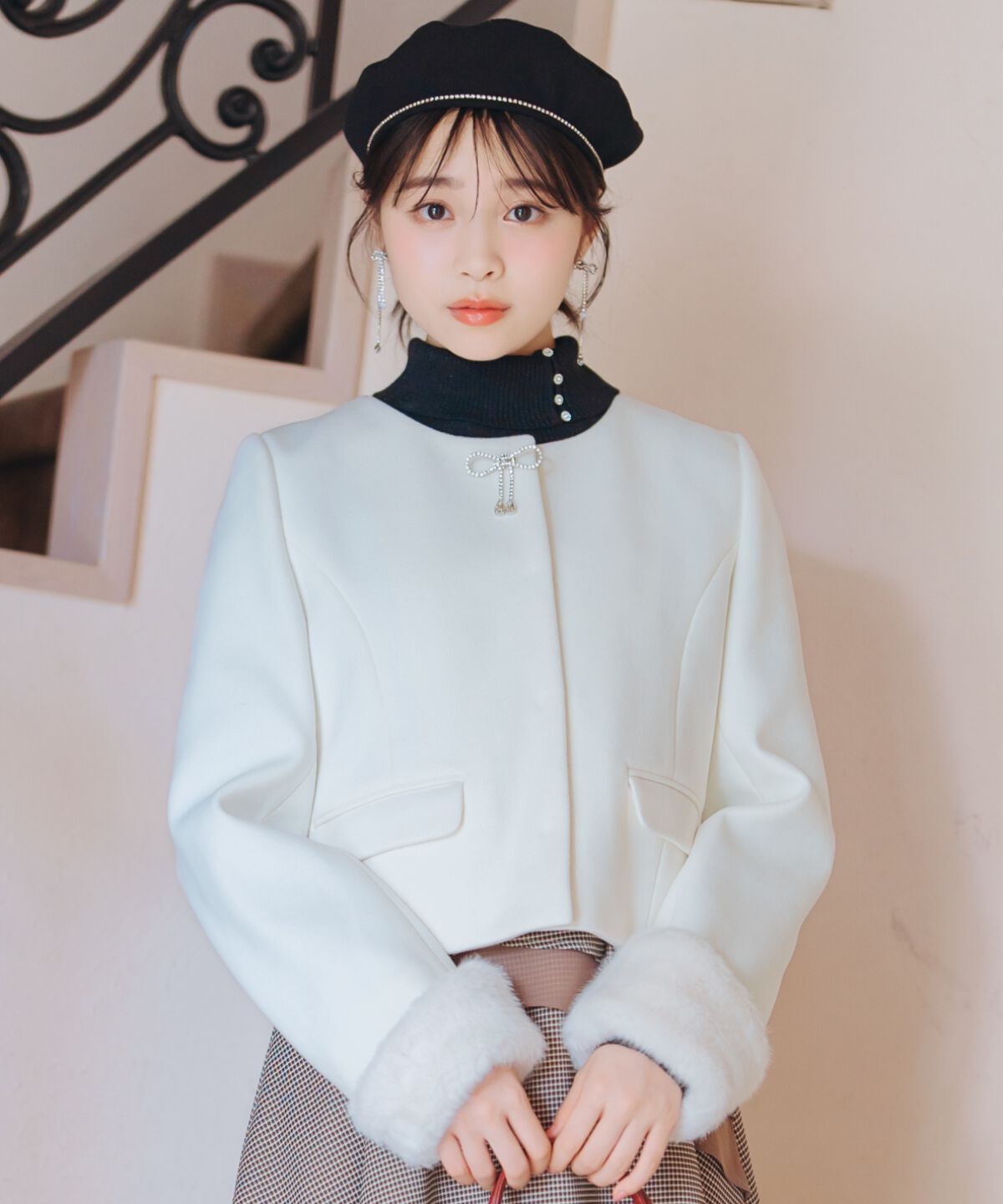 WILLSELECTION「ビジューリボンノーカラーコート」|ノーカラーコート|