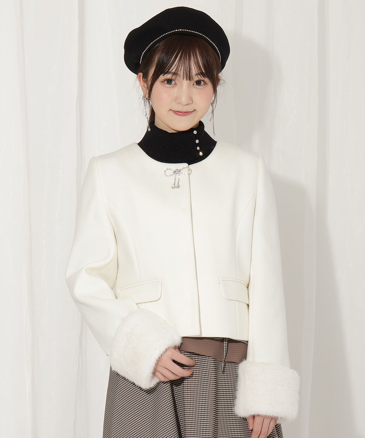 WILLSELECTION「ビジューリボンノーカラーコート」|ノーカラーコート|