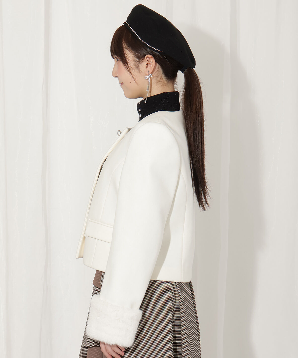 WILLSELECTION「ビジューリボンノーカラーコート」|ノーカラーコート|