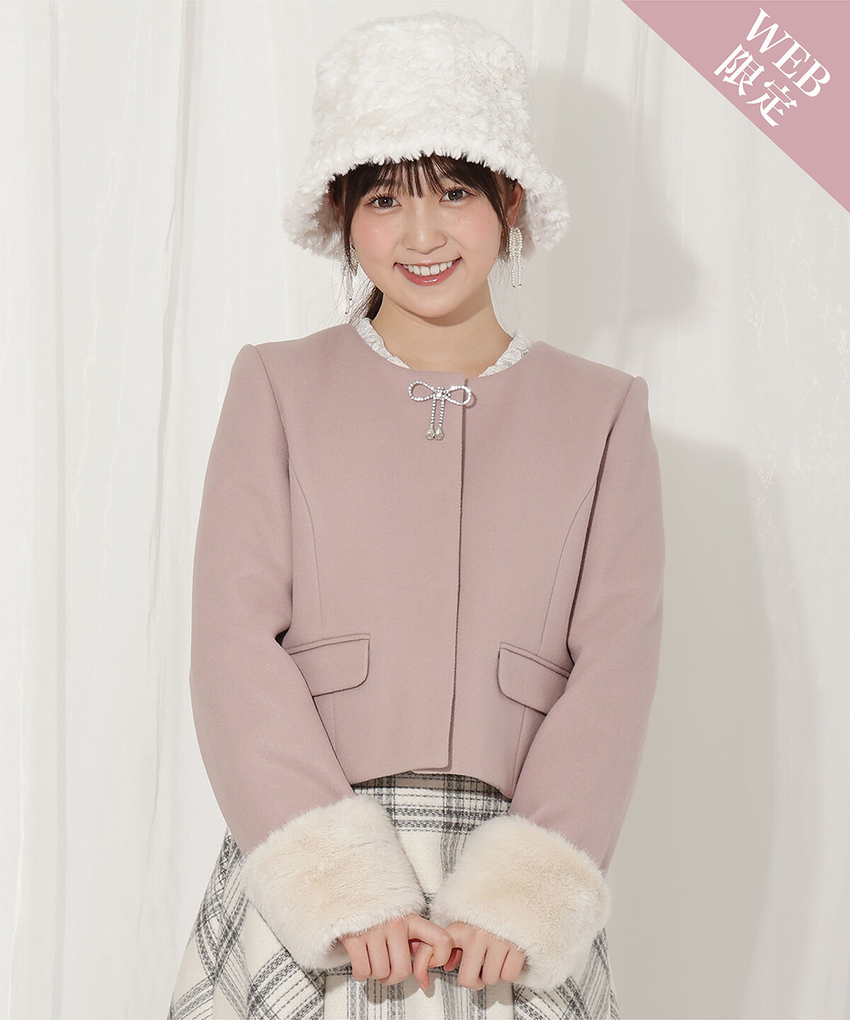 WILLSELECTION「ビジューリボンノーカラーコート」|ノーカラーコート|