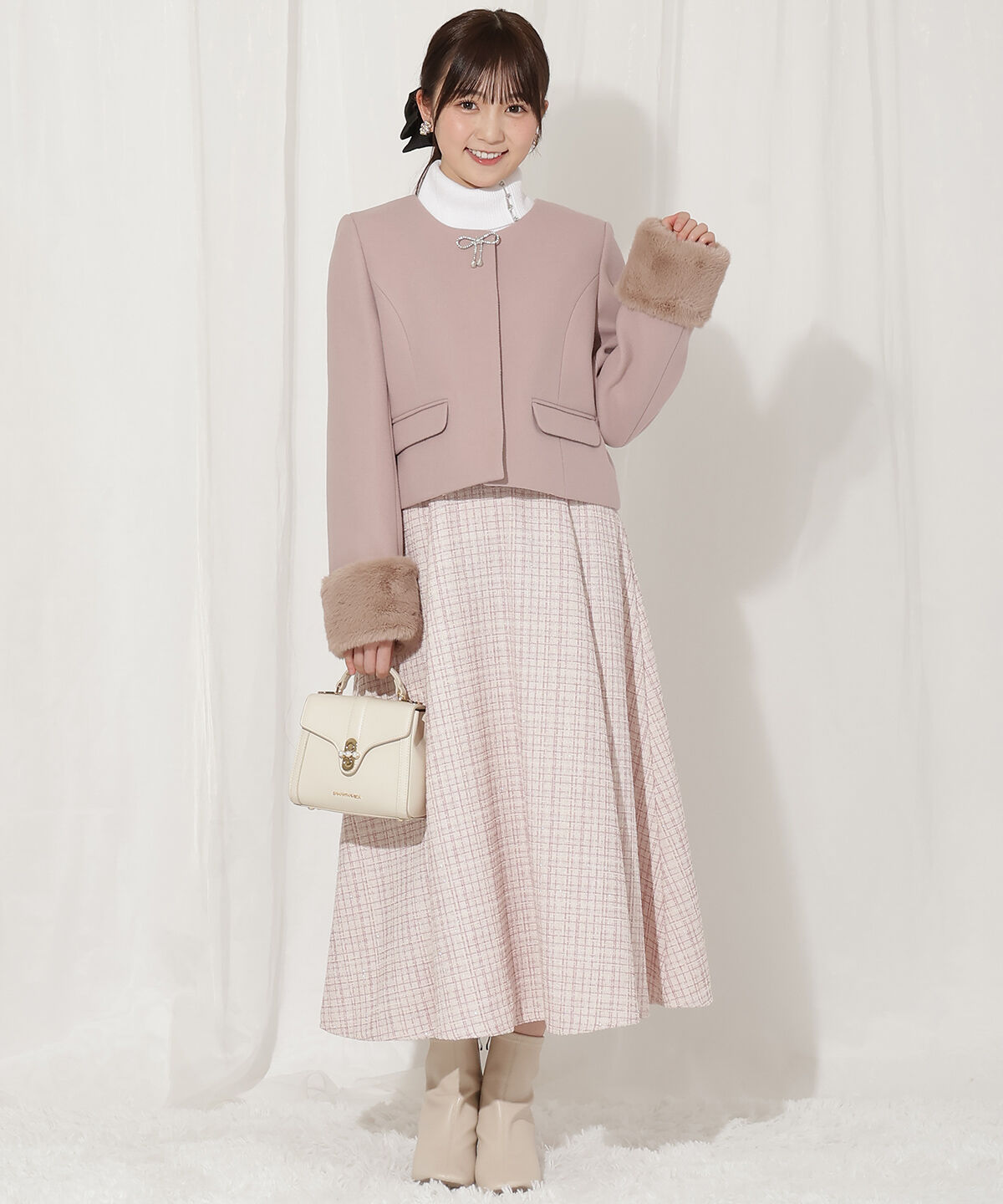 WILLSELECTION「ビジューリボンノーカラーコート」|ノーカラーコート|